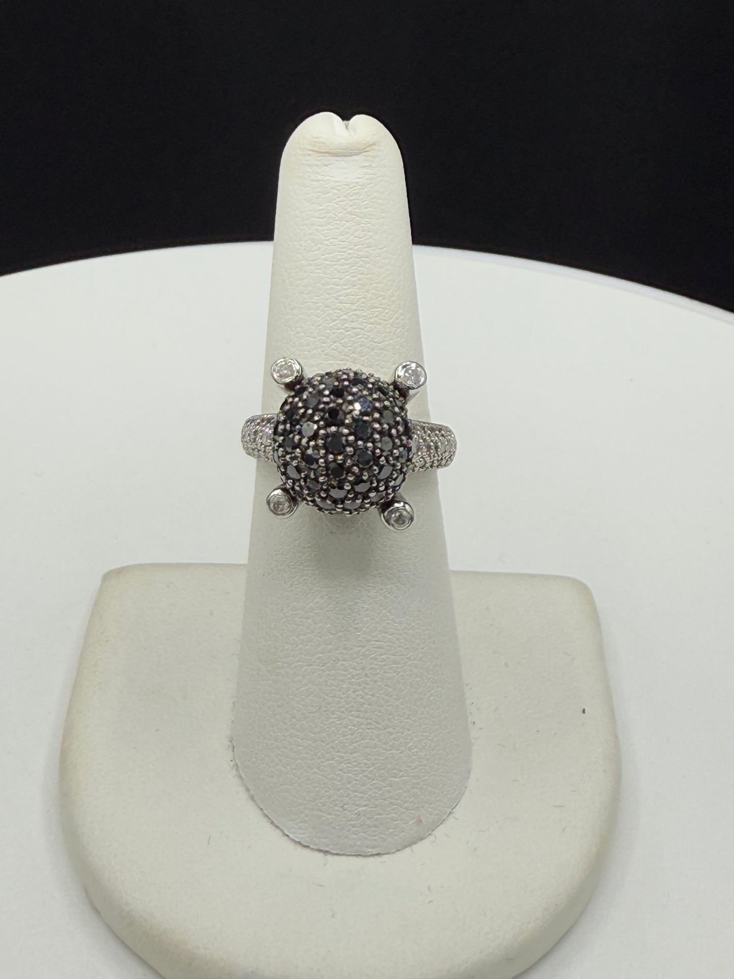 Natural Black & White Diamond Cocktail Ring, 14k White Gold, 1.61 Carats, Size 6.5