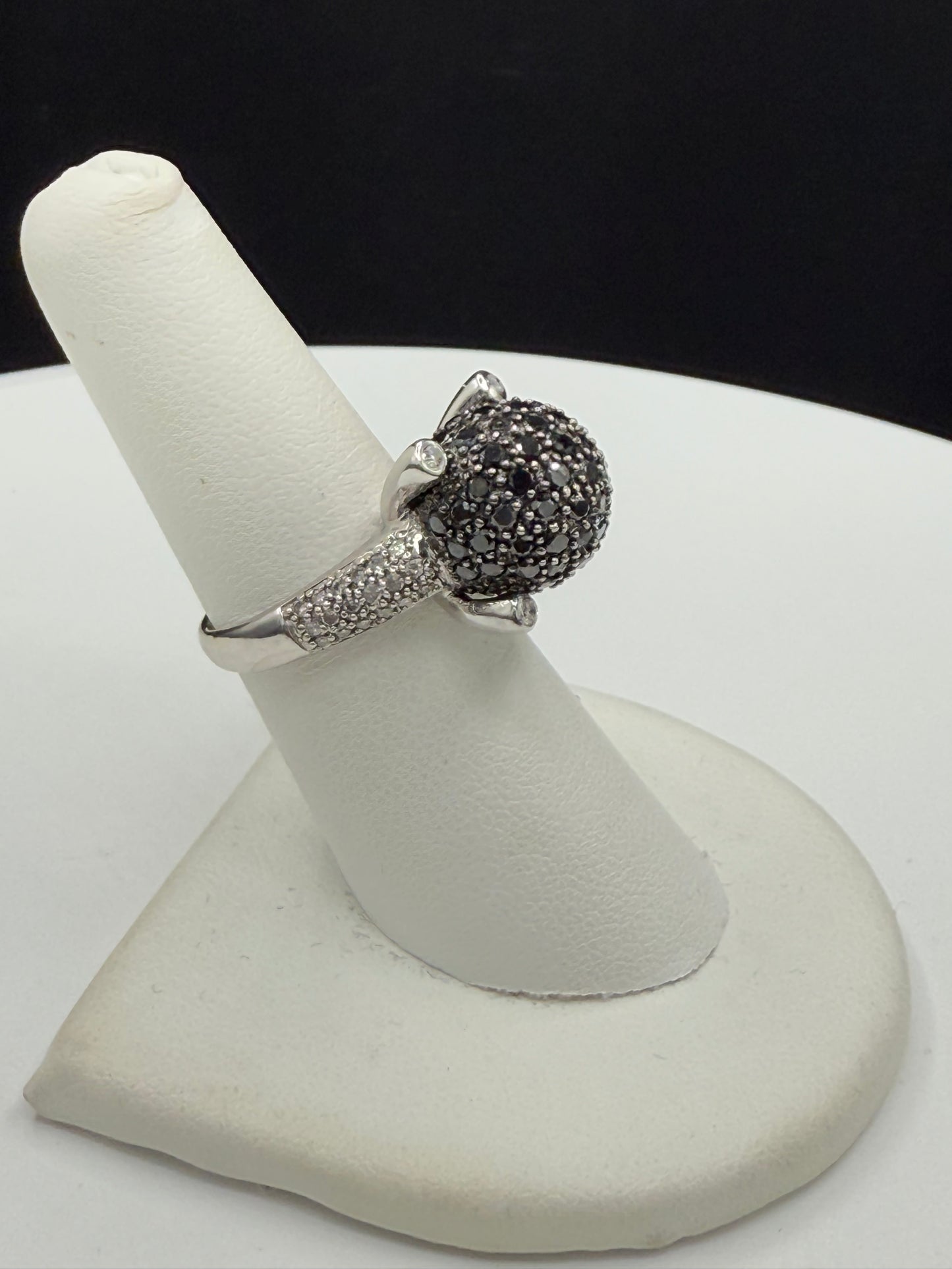 Natural Black & White Diamond Cocktail Ring, 14k White Gold, 1.61 Carats, Size 6.5
