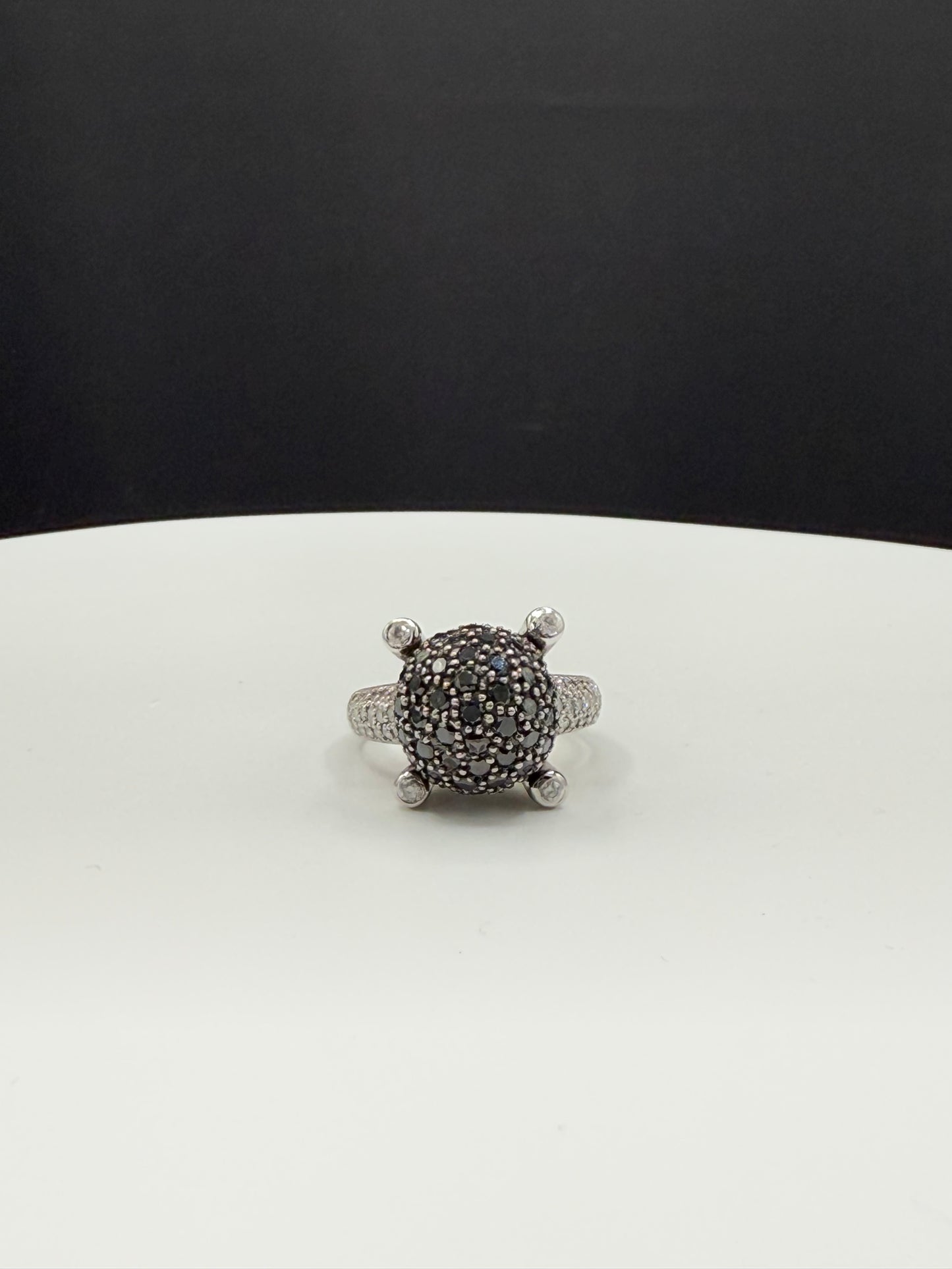 Natural Black & White Diamond Cocktail Ring, 14k White Gold, 1.61 Carats, Size 6.5