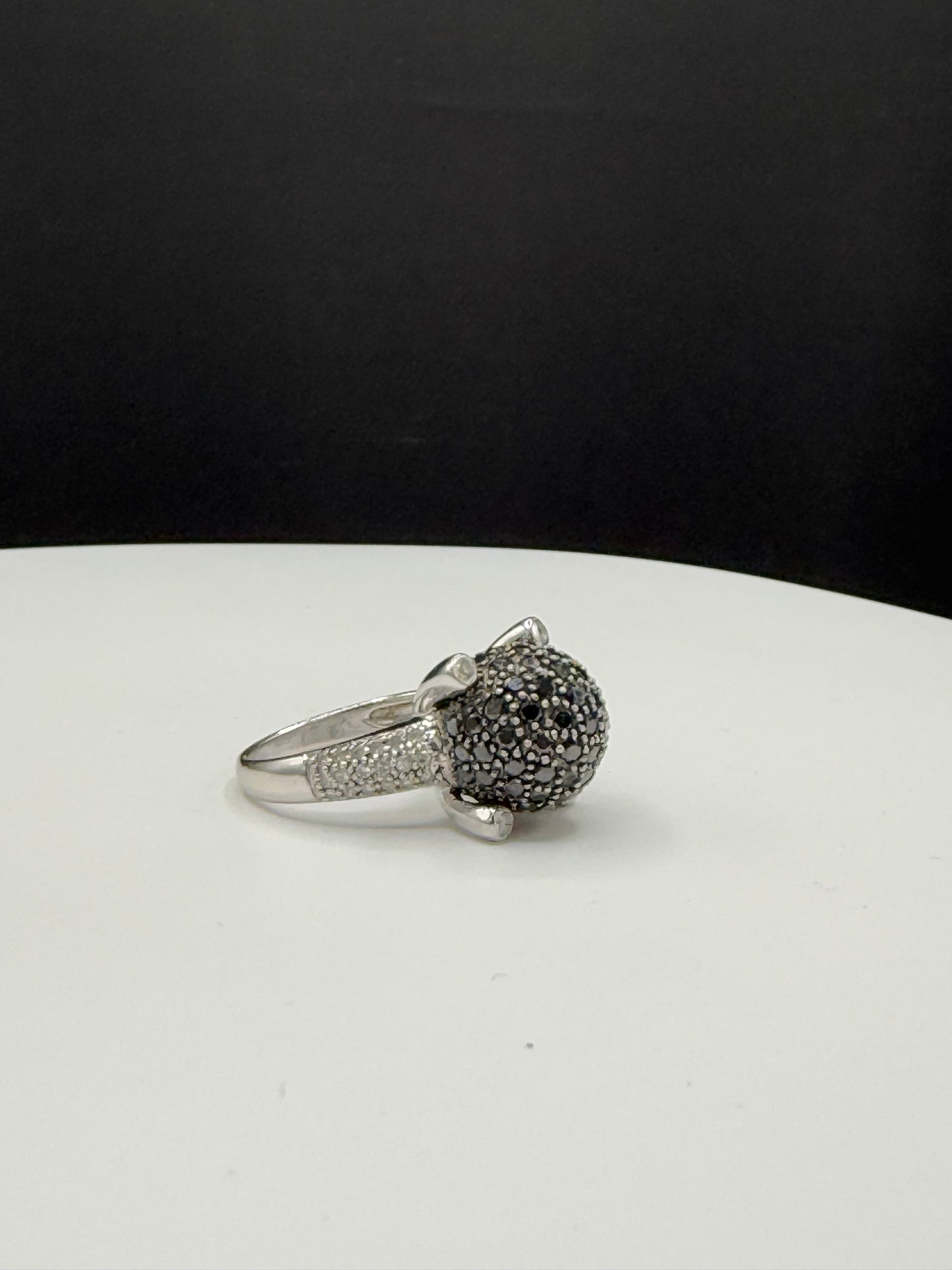 Natural Black & White Diamond Cocktail Ring, 14k White Gold, 1.61 Carats, Size 6.5