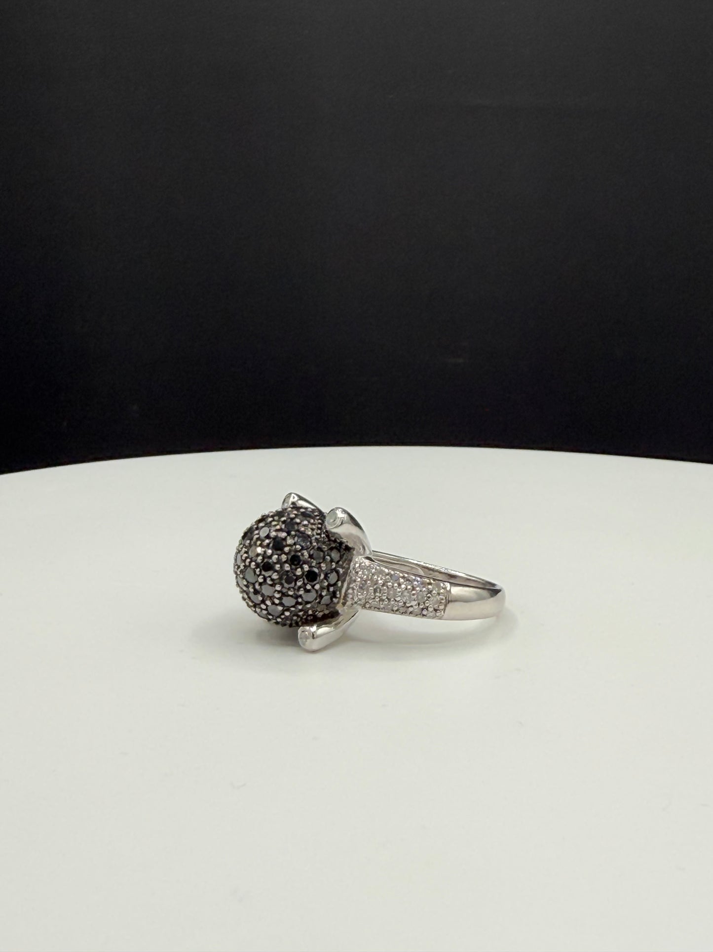 Natural Black & White Diamond Cocktail Ring, 14k White Gold, 1.61 Carats, Size 6.5