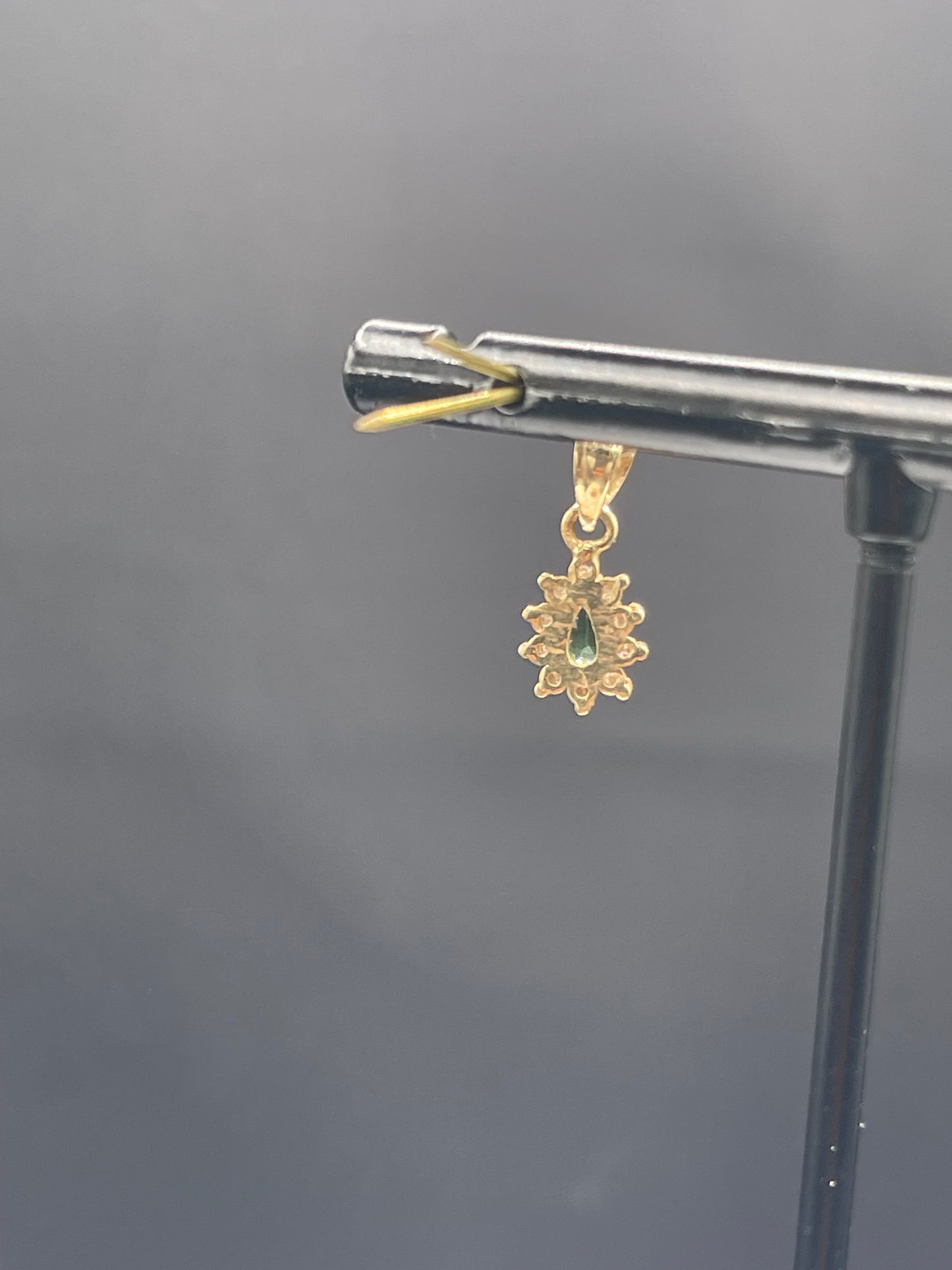Natural Green Tourmaline & Diamond 14k Yellow Gold Petite Pendant