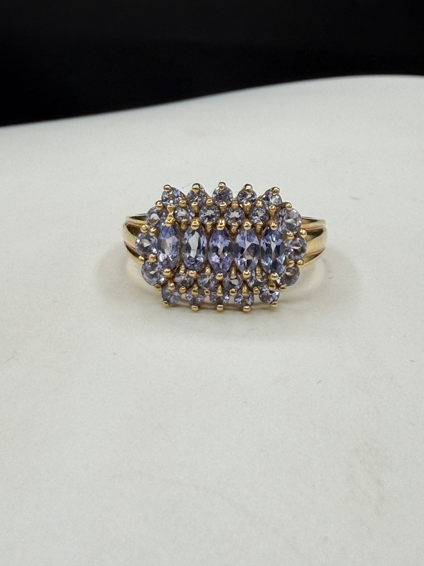 1.68 Carat Natural Tanzanite Cluster Cocktail 14k Yellow Gold Ring | Size 10
