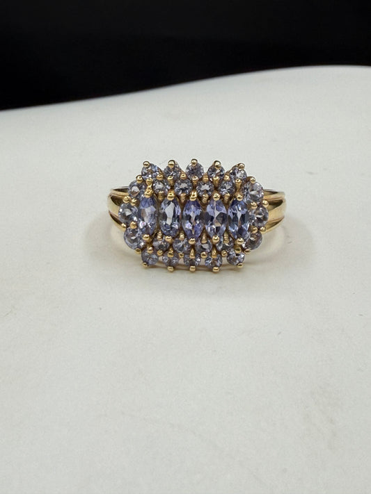 1.68 Carat Natural Tanzanite Cluster Cocktail 14k Yellow Gold Ring | Size 10