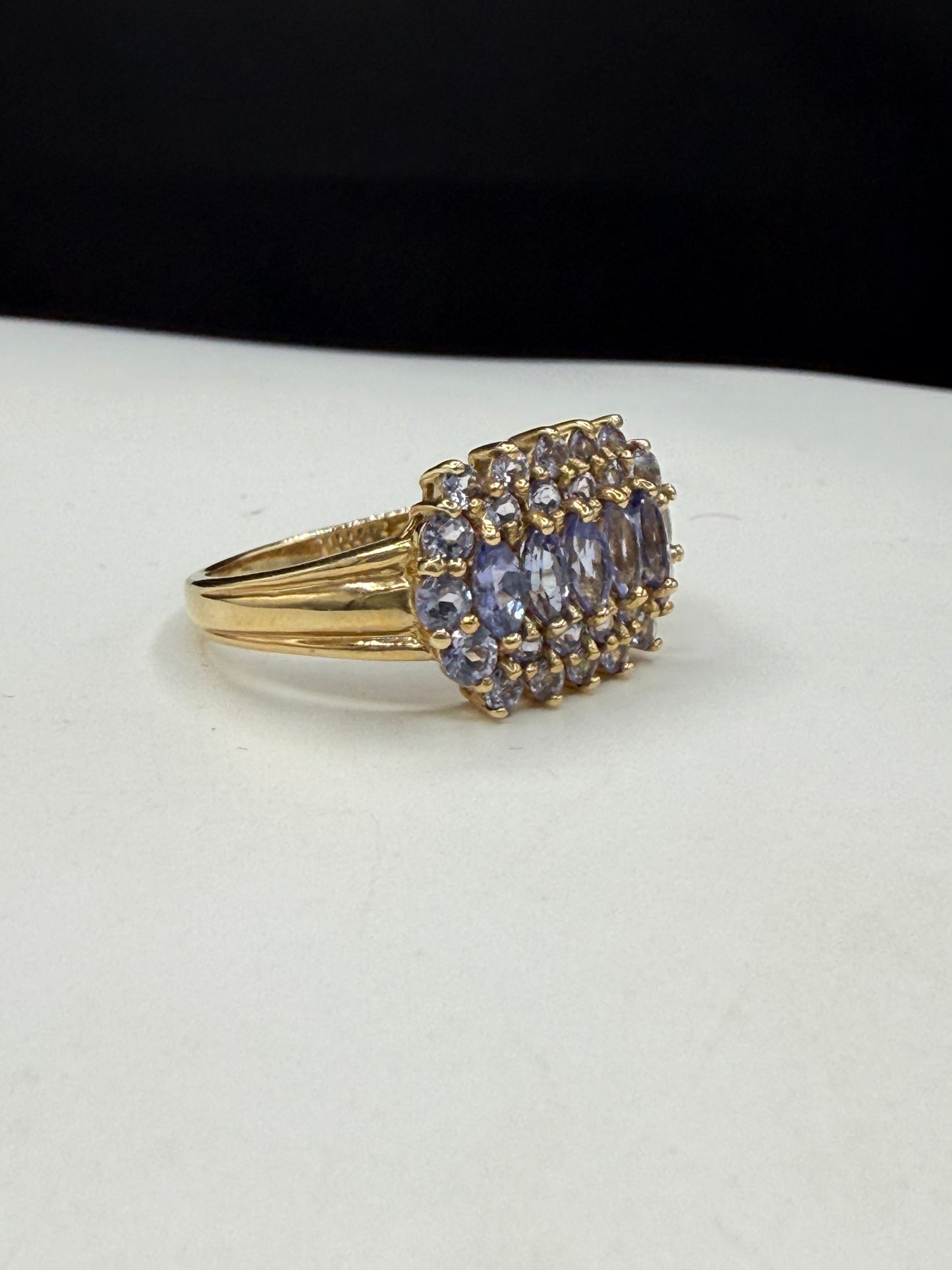1.68 Carat Natural Tanzanite Cluster Cocktail 14k Yellow Gold Ring | Size 10