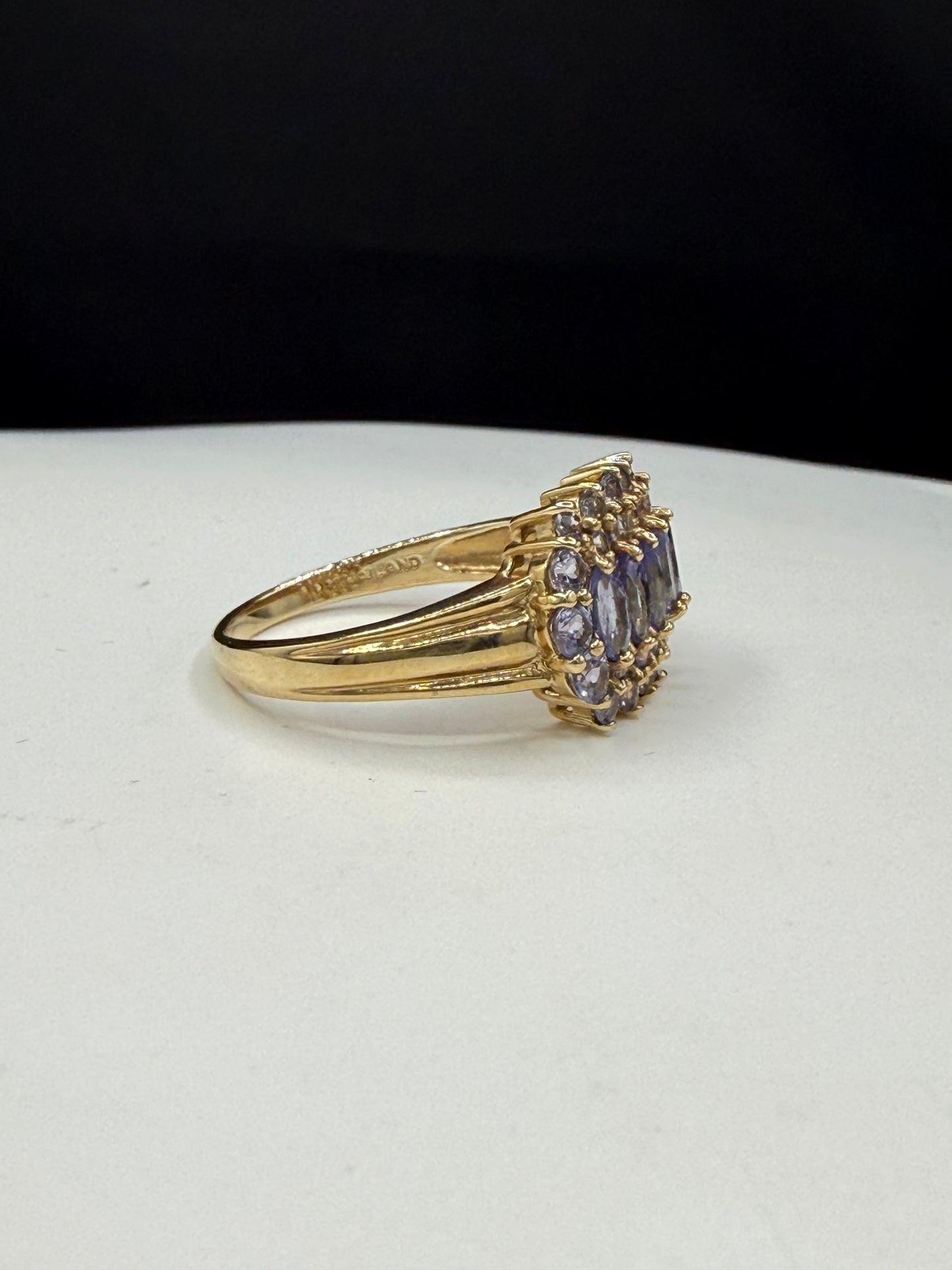 1.68 Carat Natural Tanzanite Cluster Cocktail 14k Yellow Gold Ring | Size 10