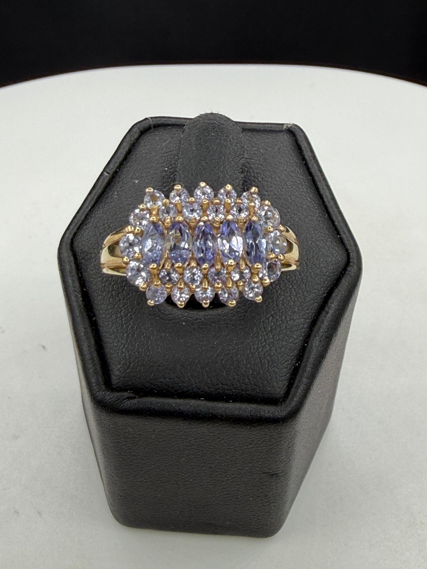 1.68 Carat Natural Tanzanite Cluster Cocktail 14k Yellow Gold Ring | Size 10