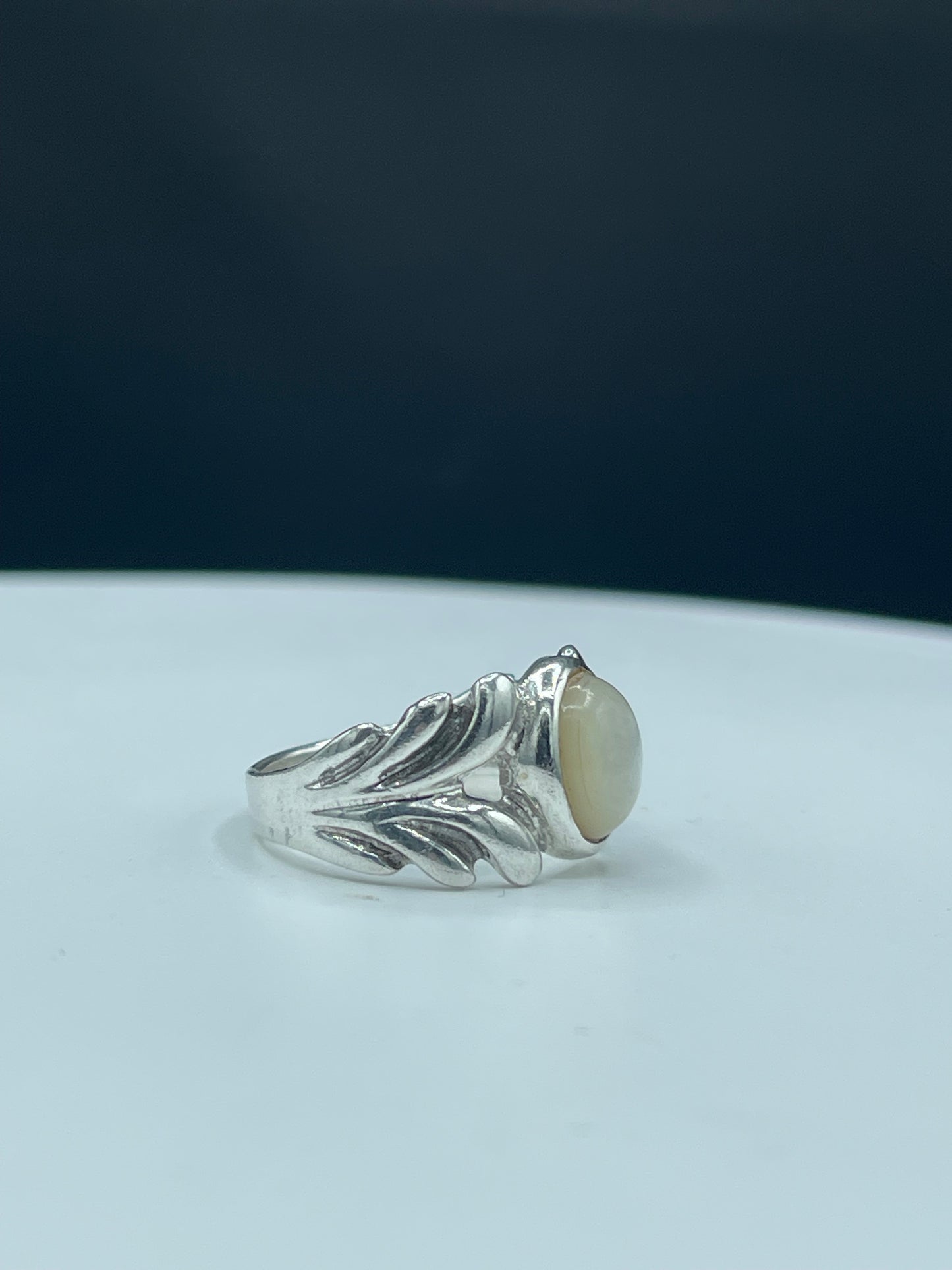 Natural Mother Of Pearl Sterling Silver Ring (Size 8)
