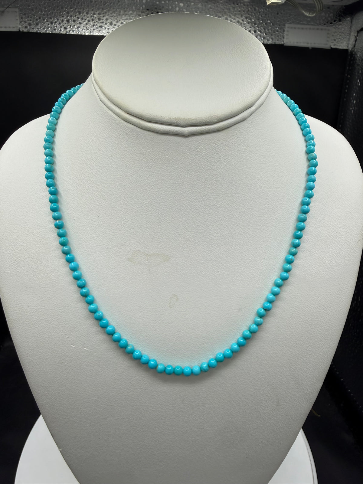 Natural Sleeping Beauty Turquoise Sterling Silver Ball Clasp Beaded Necklace | 19 Inches