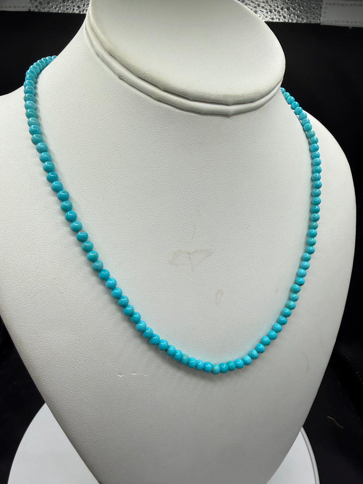 Natural Sleeping Beauty Turquoise Sterling Silver Ball Clasp Beaded Necklace | 19 Inches