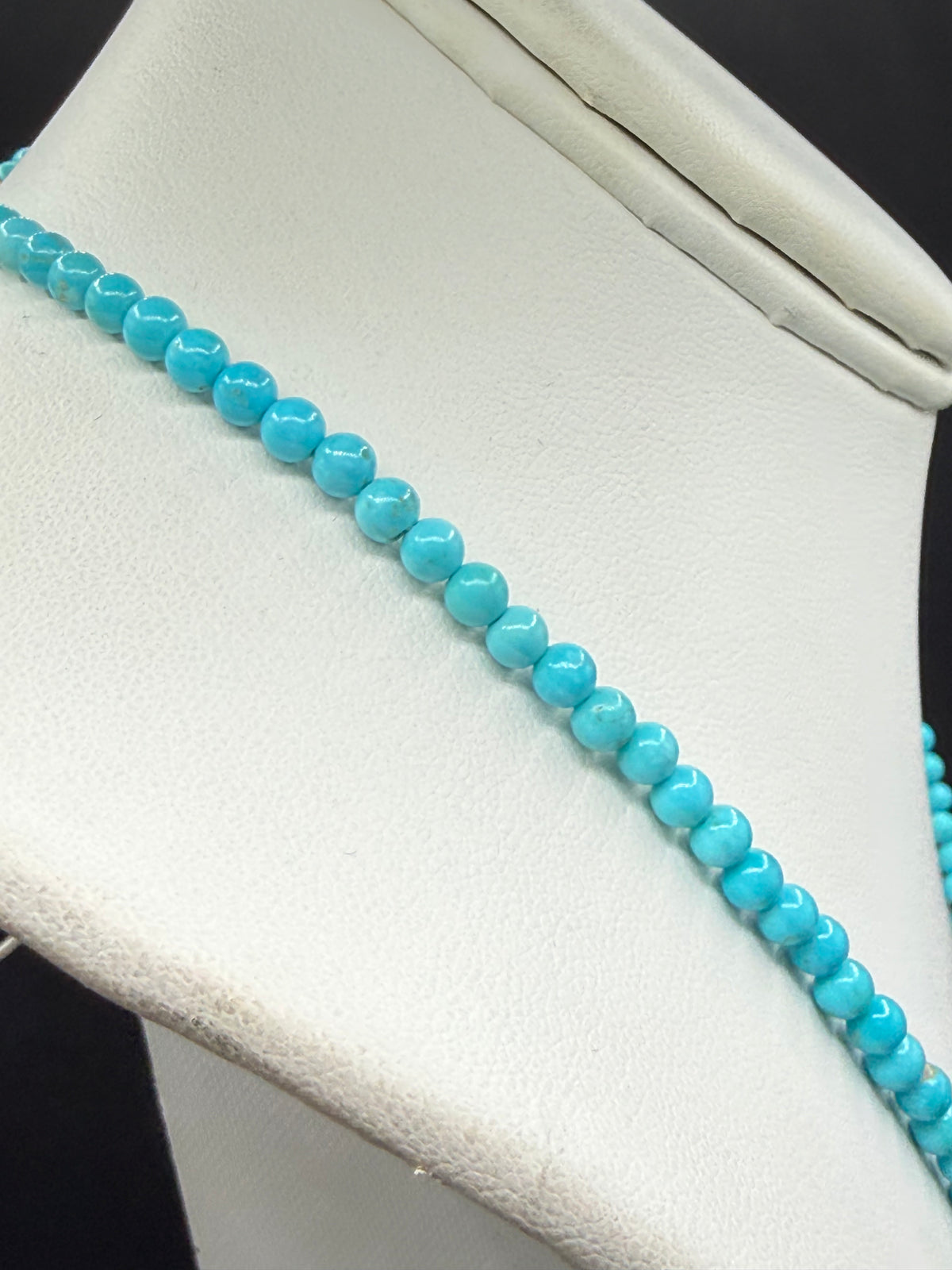 Natural Sleeping Beauty Turquoise Sterling Silver Ball Clasp Beaded Necklace | 19 Inches