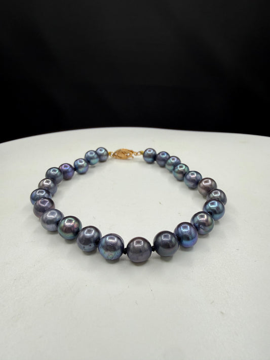 Natural Black Freshwater Pearl 14k Yellow Gold Clasp Bracelet (7.5")