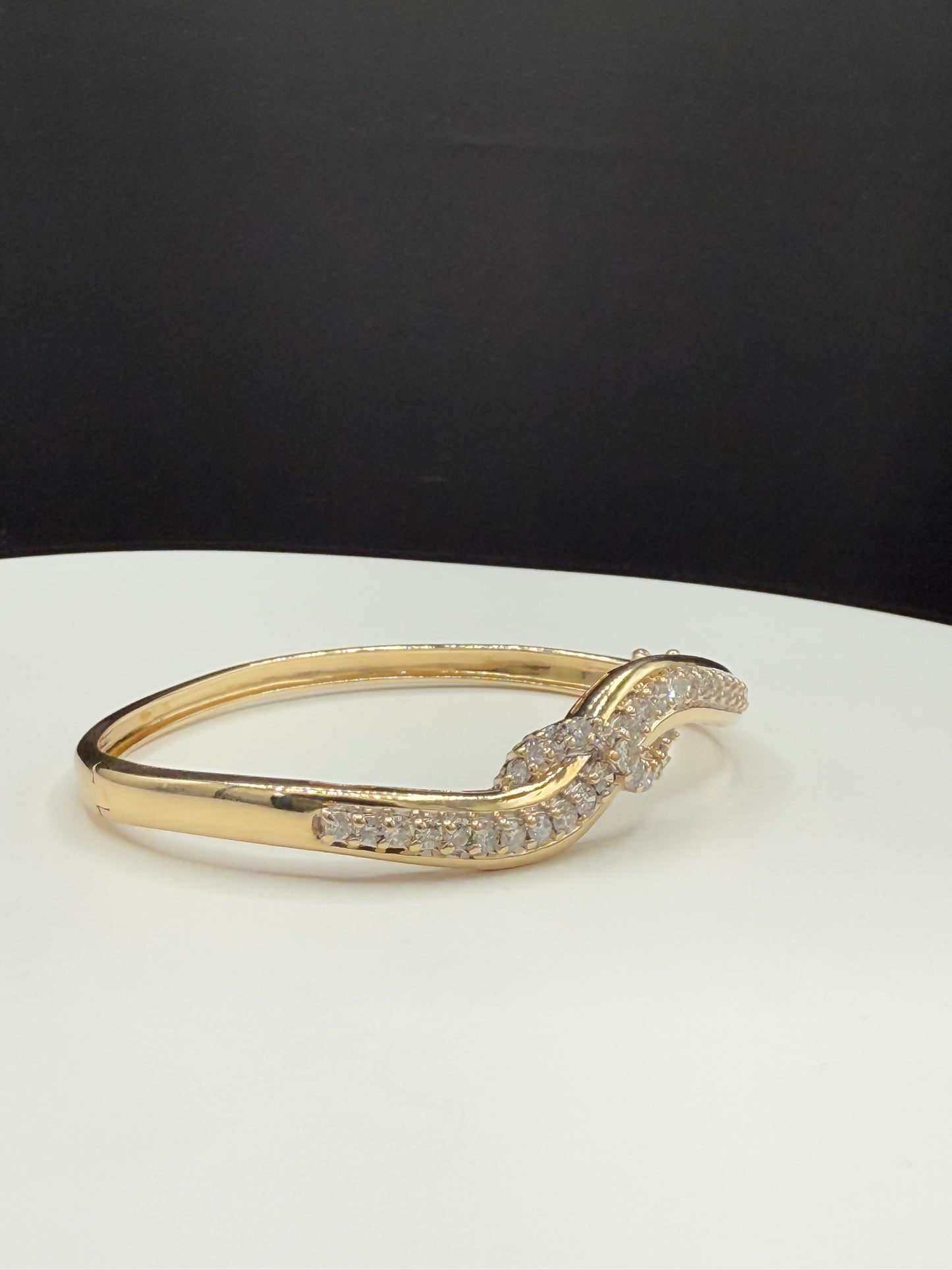 Solid 14k Yellow Gold Natural Diamond Bangle Bracelet | 2.18 Carats | 7 Inches