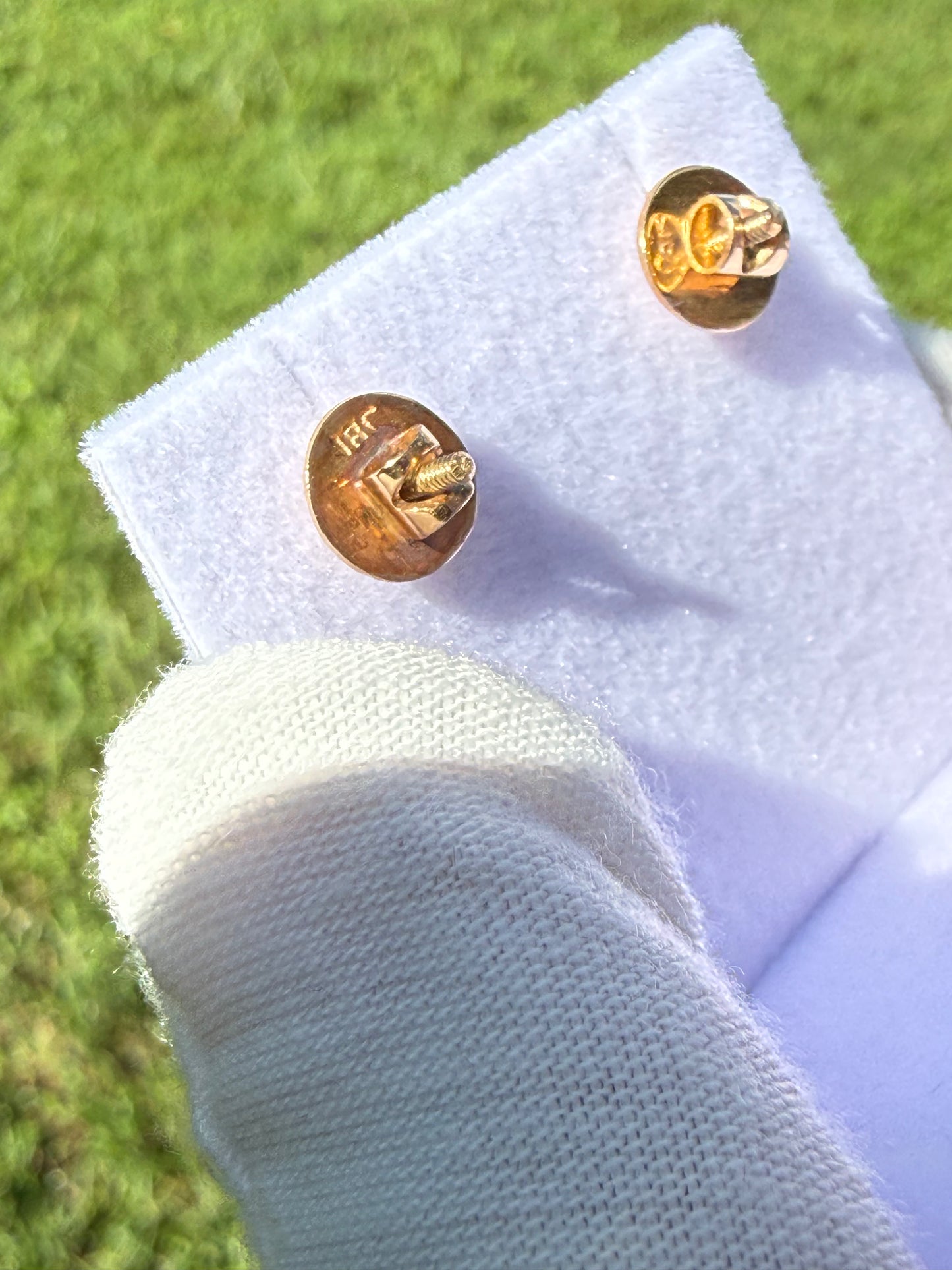 Natural Cats Eye Chrysoberyl & Diamond 18k Yellow Gold Screwback Earrings