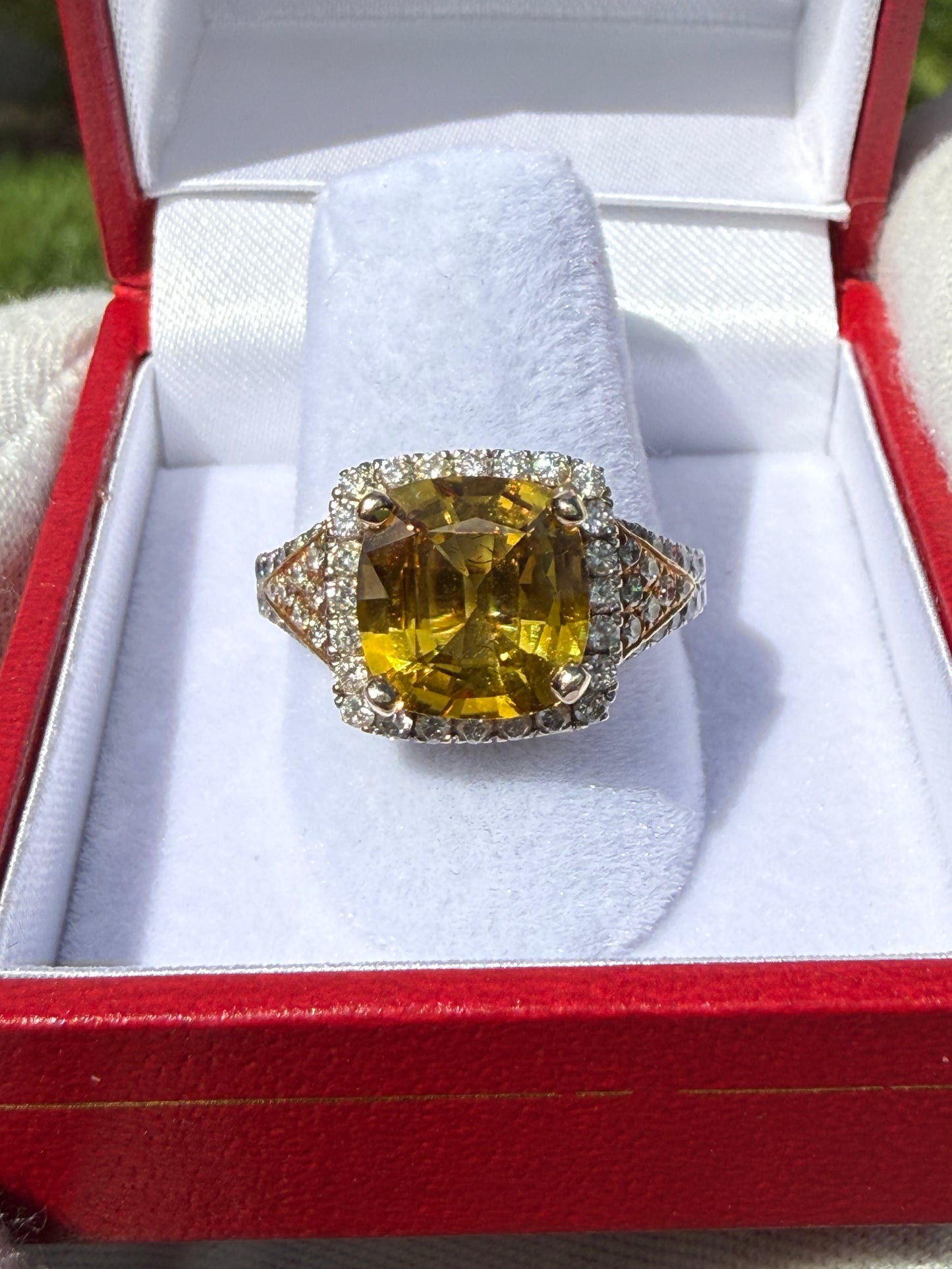 AGL Certified 4.35 CT Yellow Sapphire 0.81 CTW Diamond 18K Two Tone Ring | Size 7.5