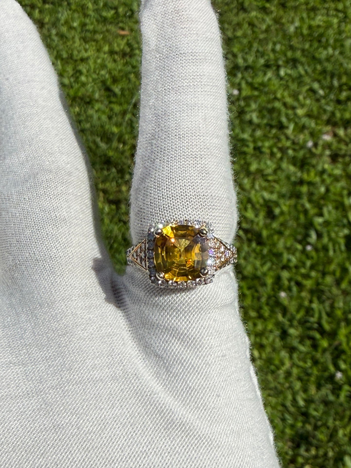 AGL Certified 4.35 CT Yellow Sapphire 0.81 CTW Diamond 18K Two Tone Ring | Size 7.5
