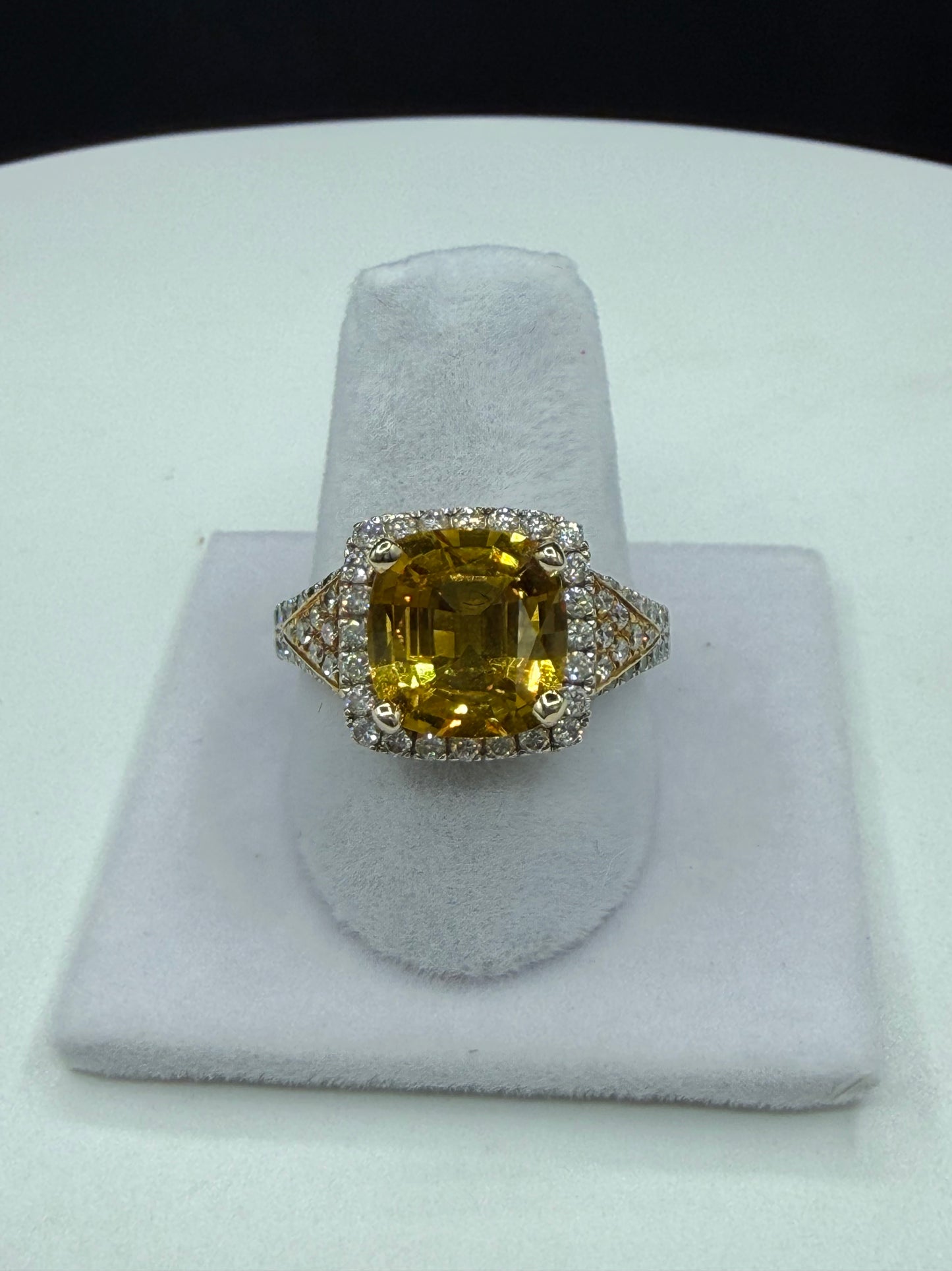 AGL Certified 4.35 CT Yellow Sapphire 0.81 CTW Diamond 18K Two Tone Ring | Size 7.5