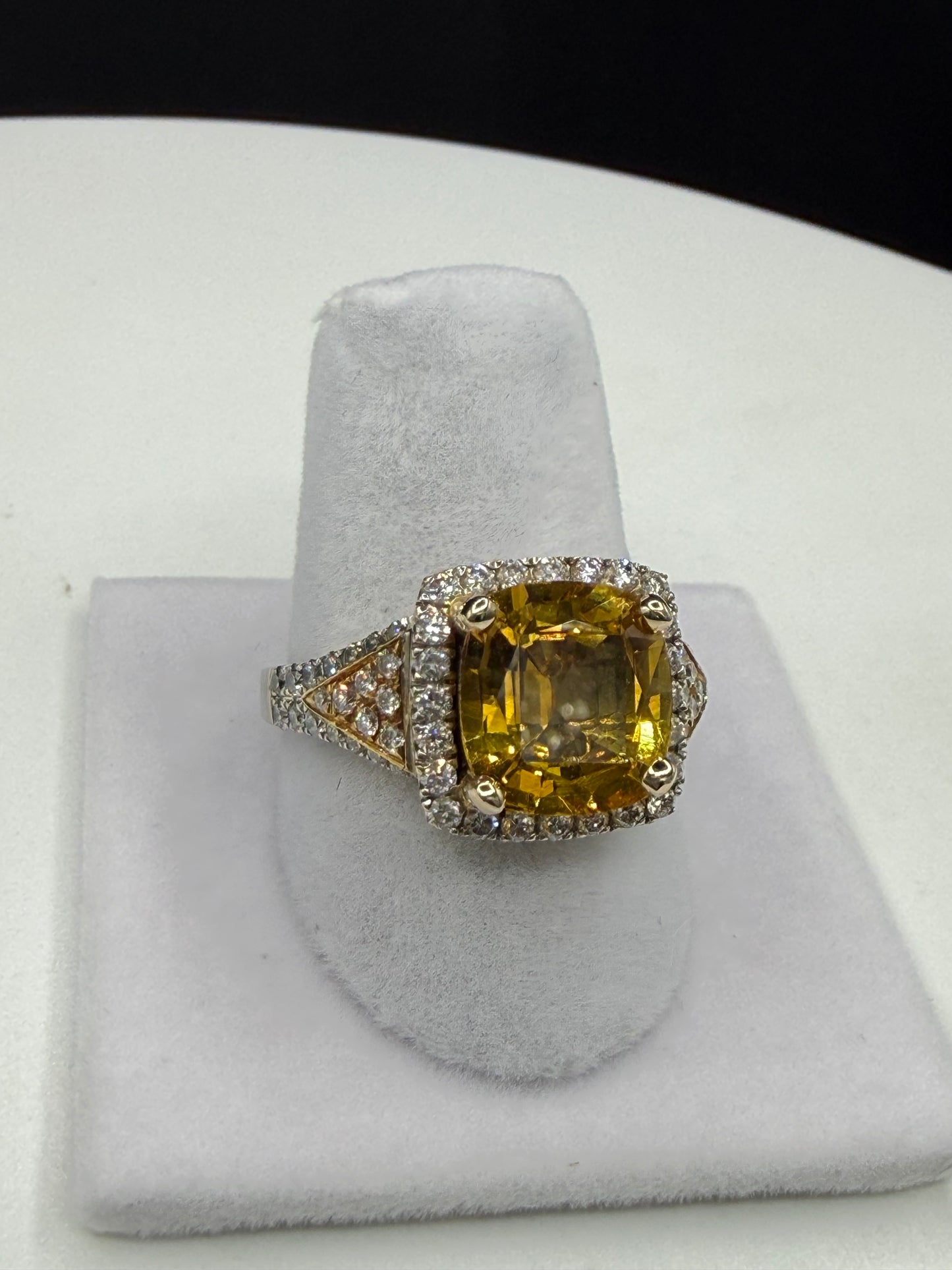 AGL Certified 4.35 CT Yellow Sapphire 0.81 CTW Diamond 18K Two Tone Ring | Size 7.5