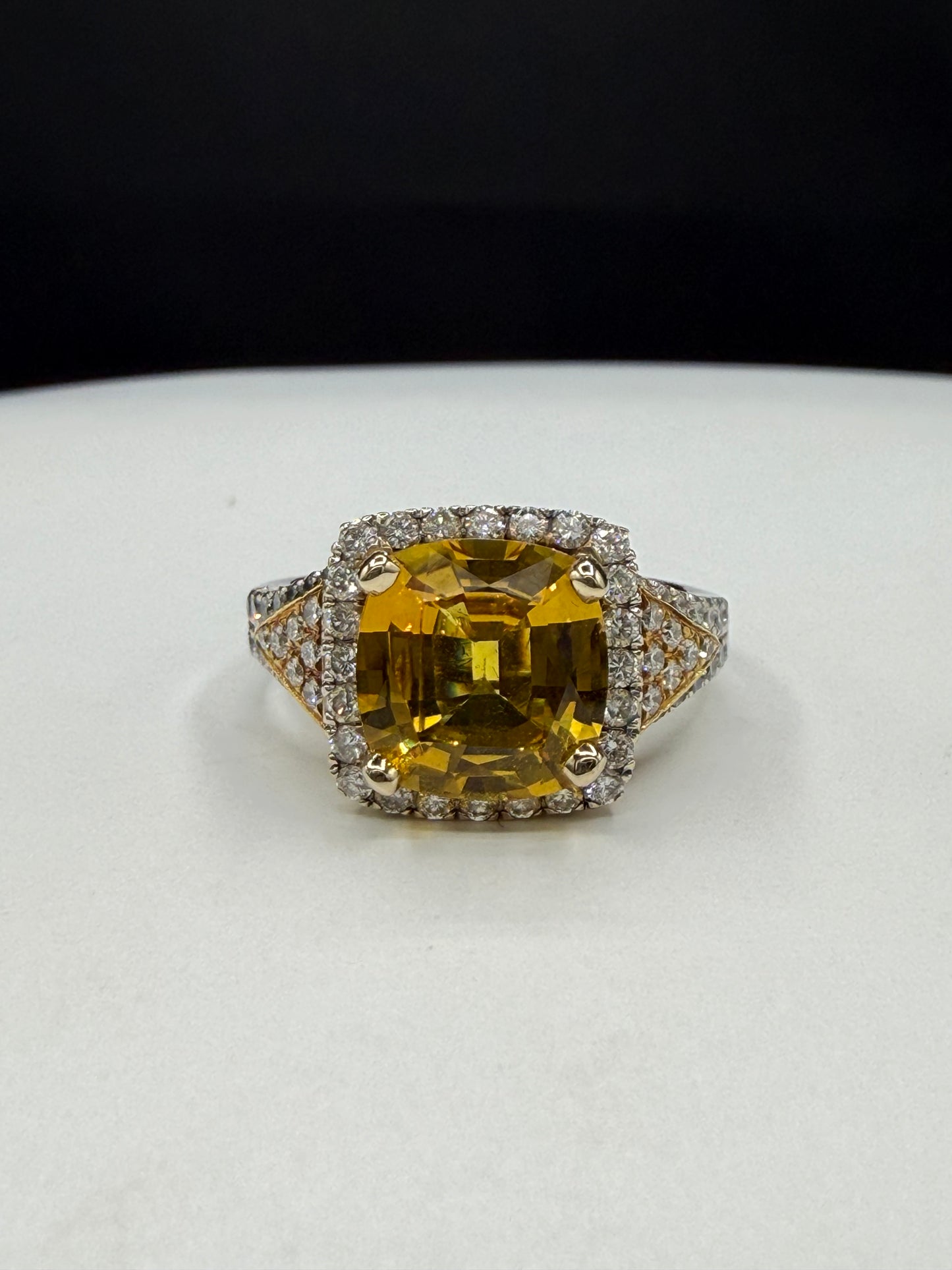 AGL Certified 4.35 CT Yellow Sapphire 0.81 CTW Diamond 18K Two Tone Ring | Size 7.5