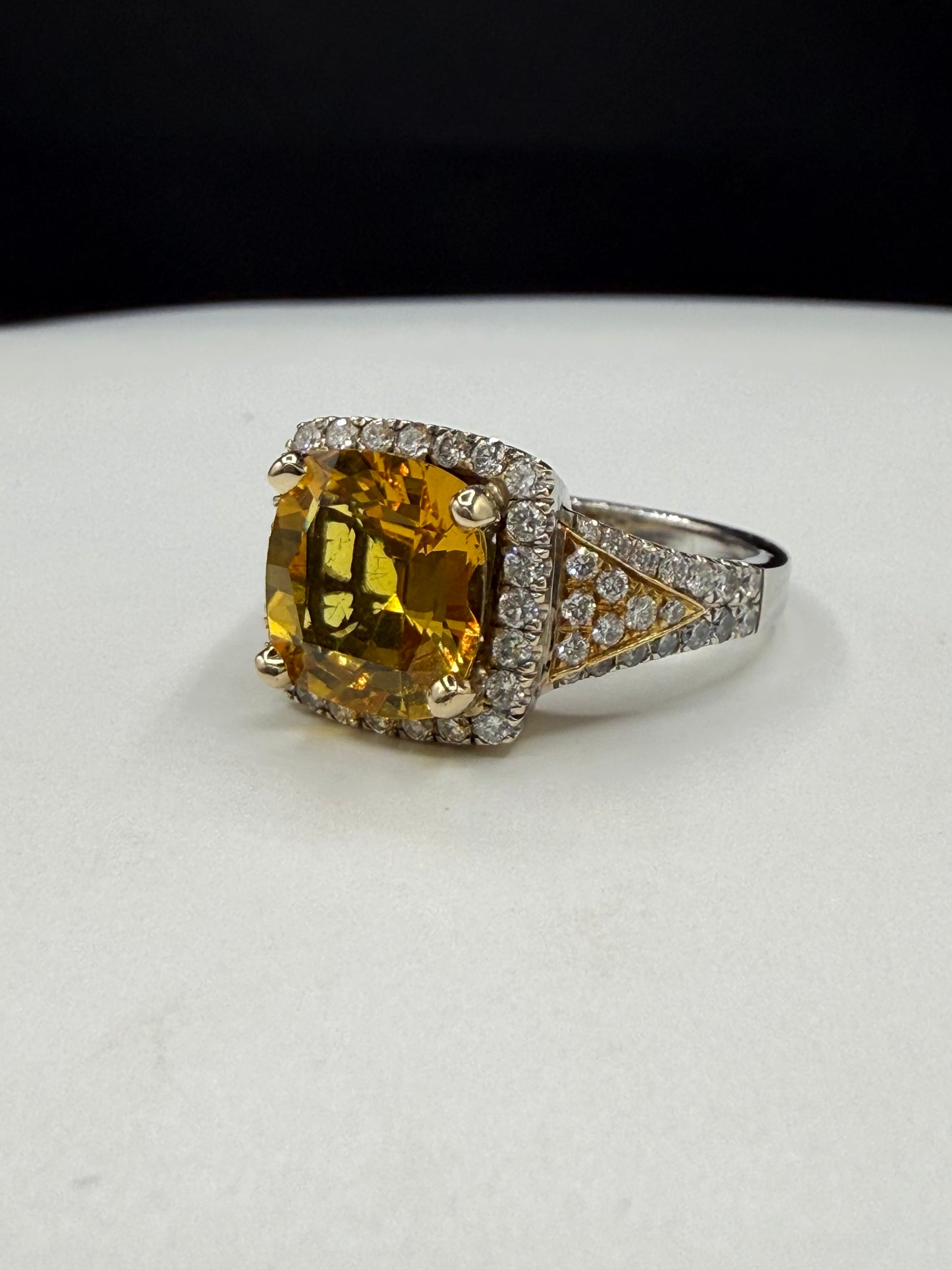 AGL Certified 4.35 CT Yellow Sapphire 0.81 CTW Diamond 18K Two Tone Ring | Size 7.5