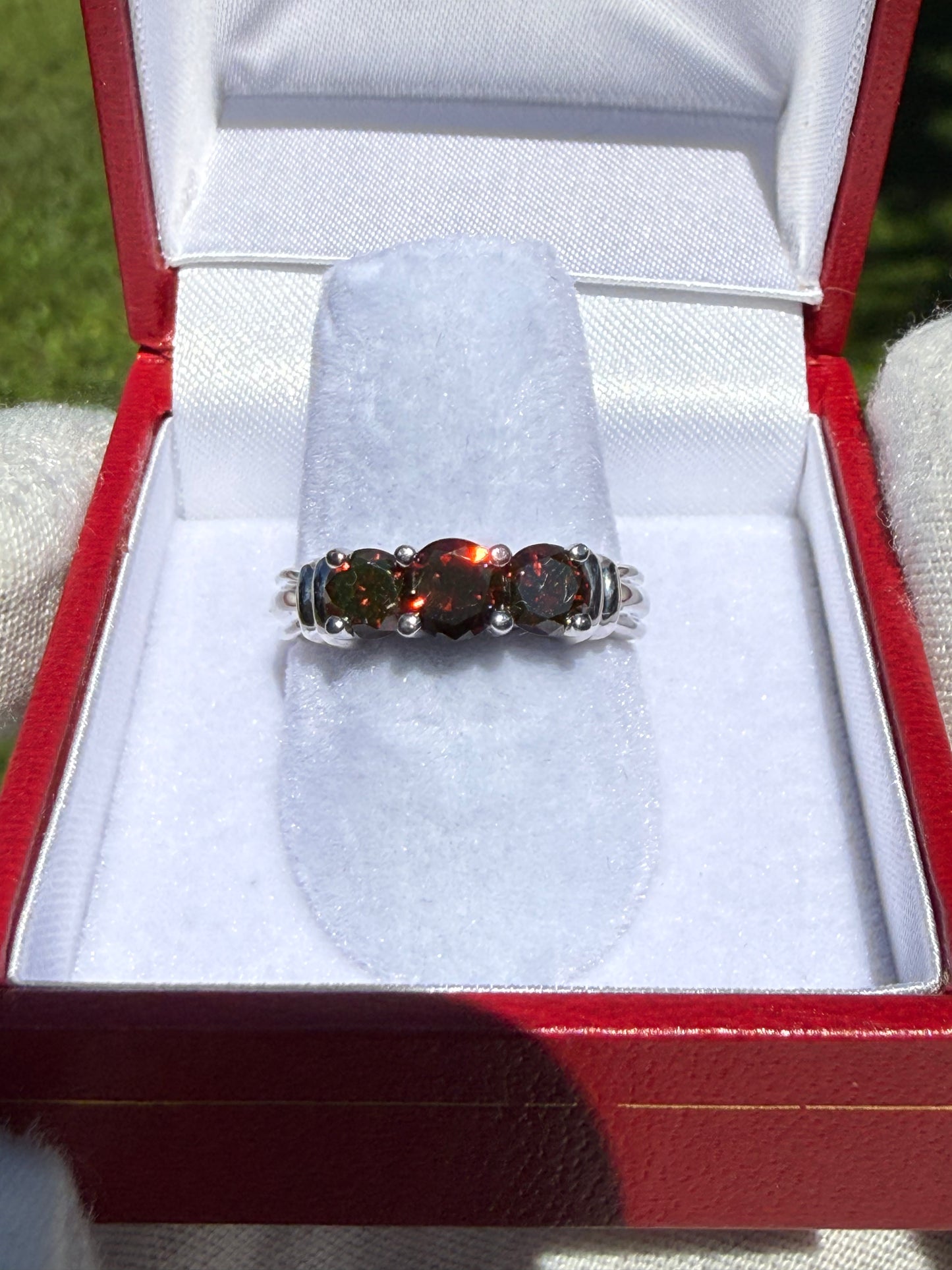 Vintage 1.00 Carat Natural Red Diamond 14k White Gold 3 Stone Ring | Size 7