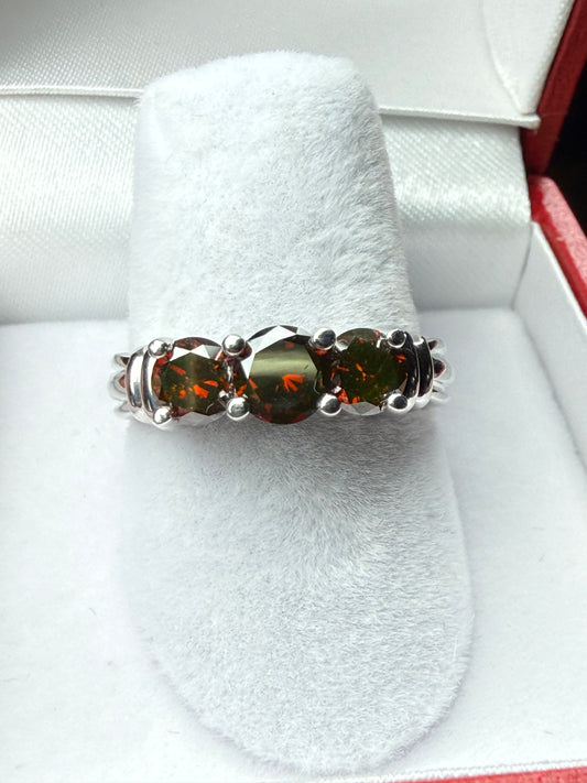 Vintage 1.00 Carat Natural Red Diamond 14k White Gold 3 Stone Ring | Size 7