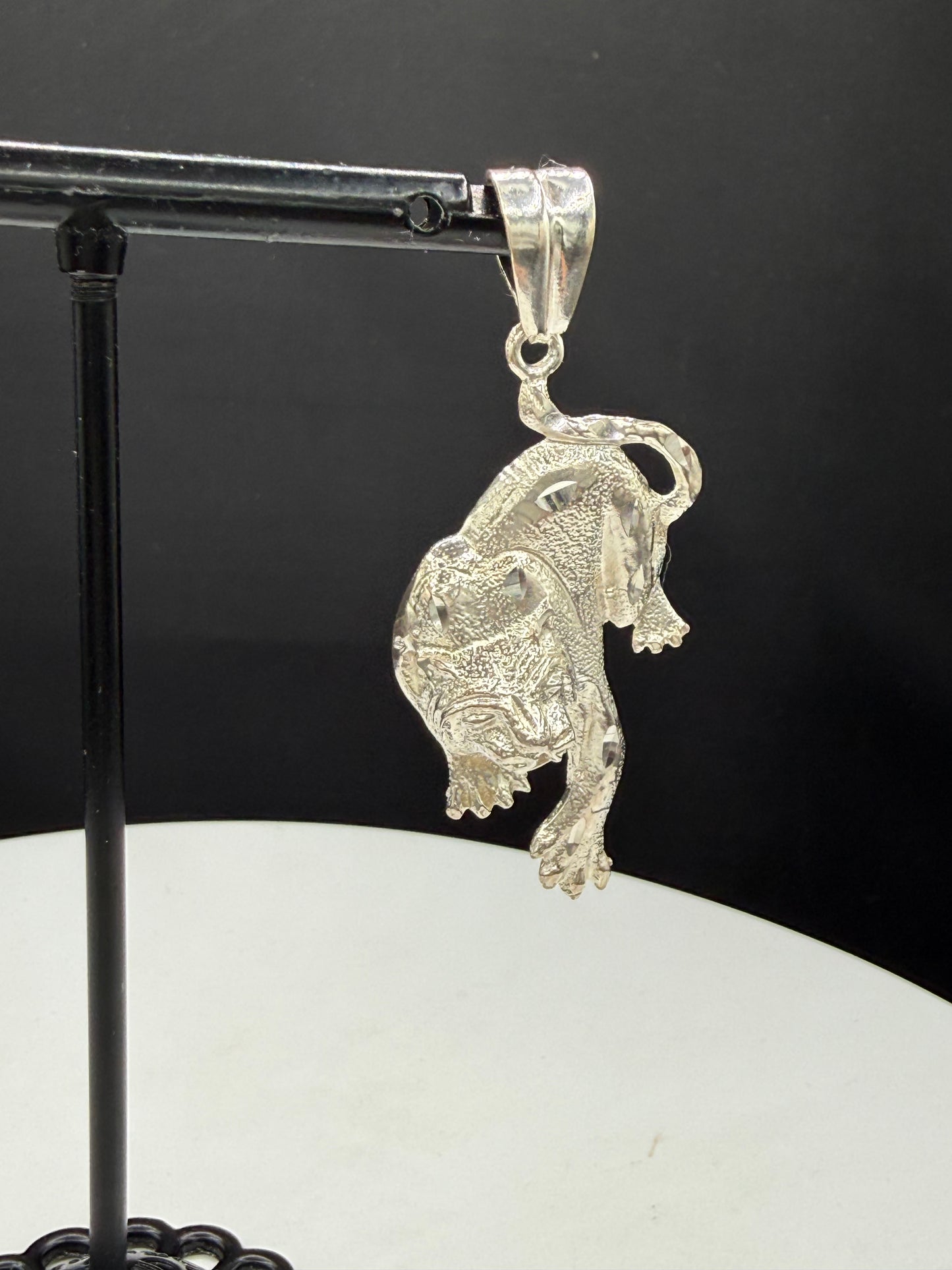 Solid 925 Sterling Silver Tiger Panther Pendant | 2.12 Inches | Diamond Cut Enhancer Bail