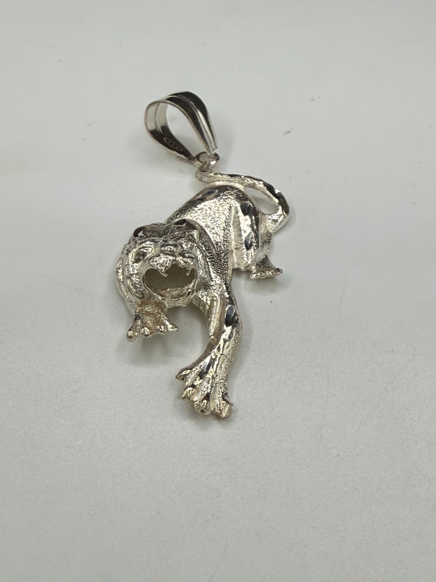 Solid 925 Sterling Silver Tiger Panther Pendant | 2.12 Inches | Diamond Cut Enhancer Bail