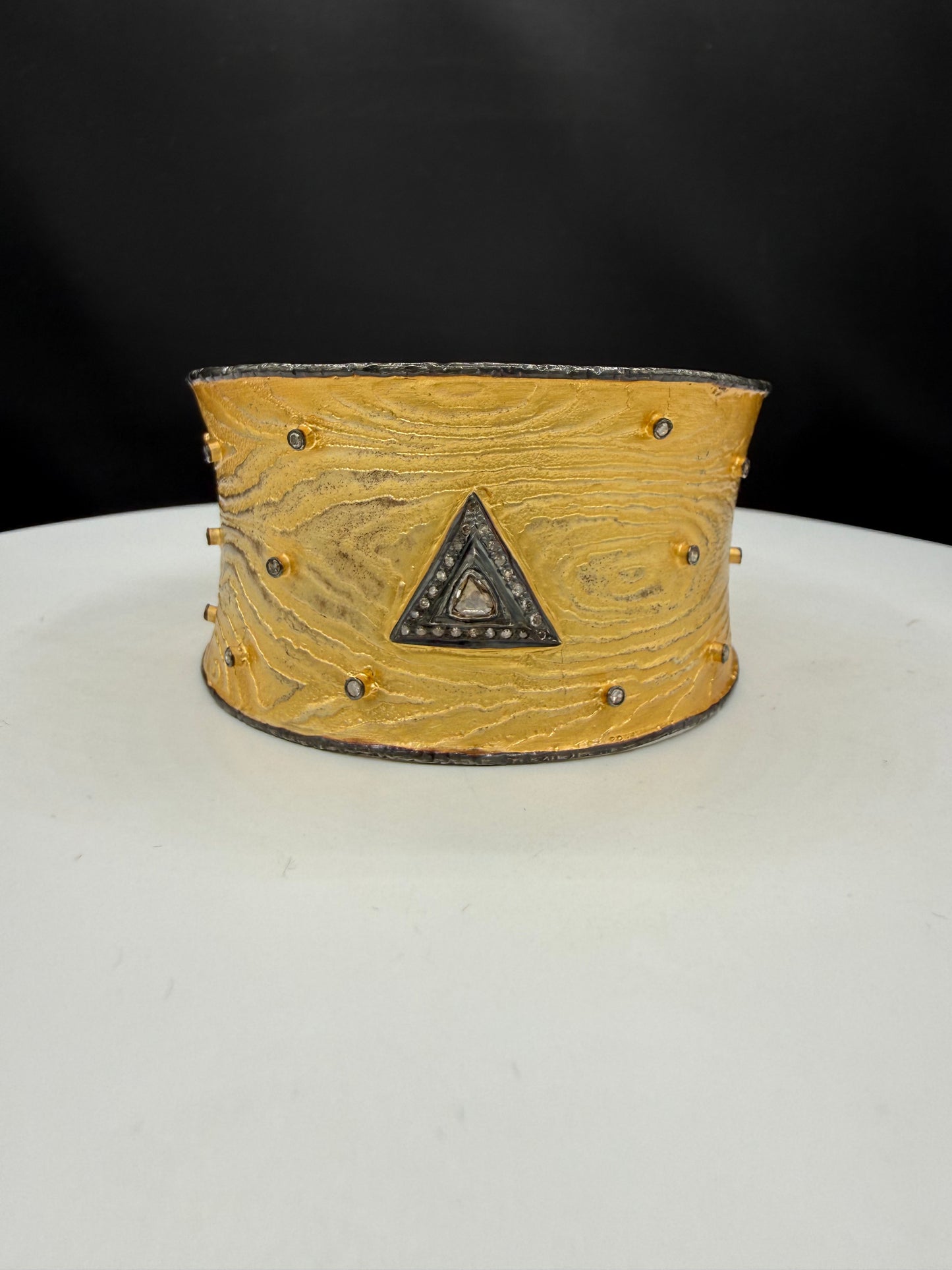 Handmade 925 Sterling Silver Vermeil Diamond Wide Cuff Bracelet