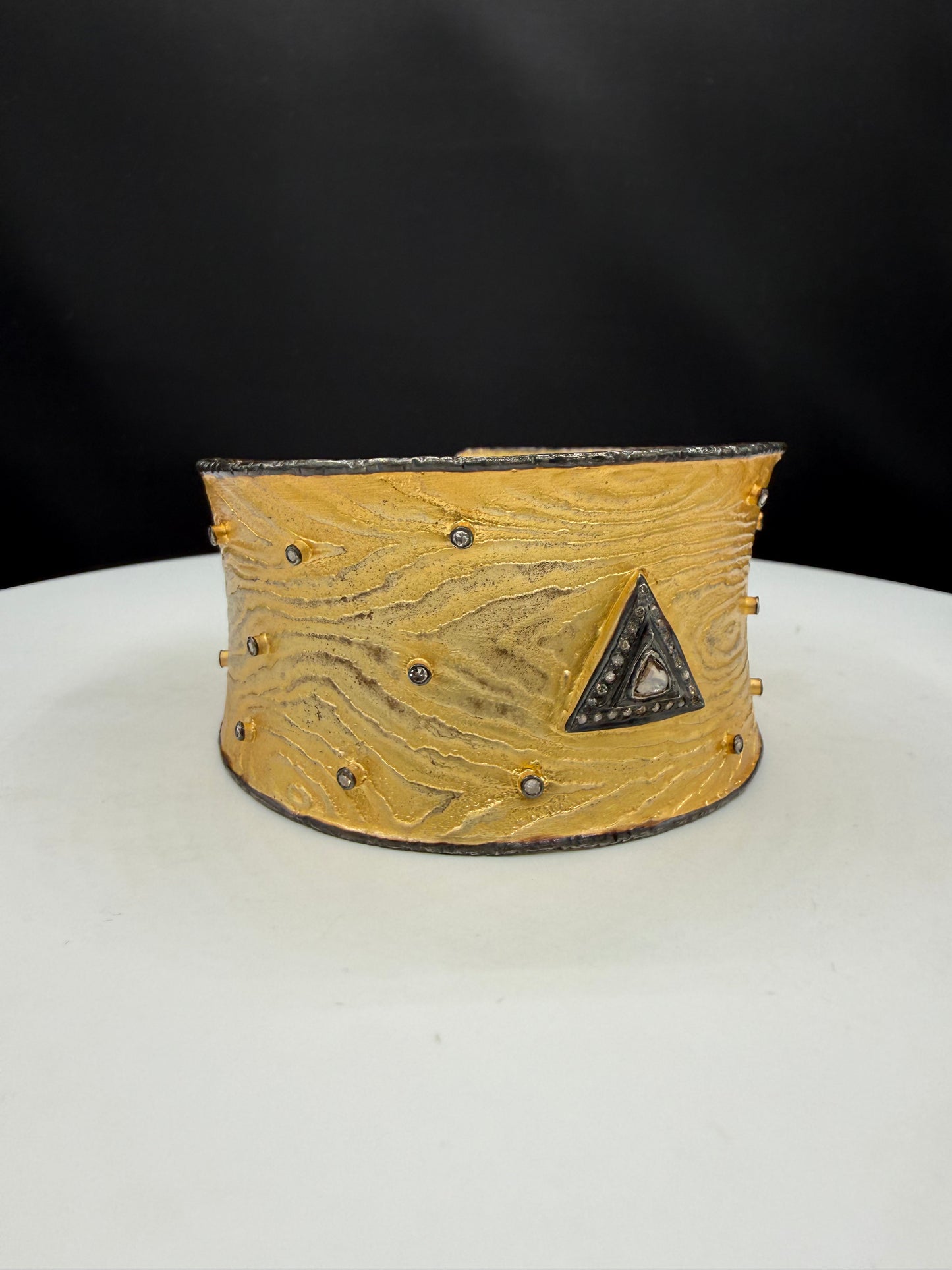Handmade 925 Sterling Silver Vermeil Diamond Wide Cuff Bracelet