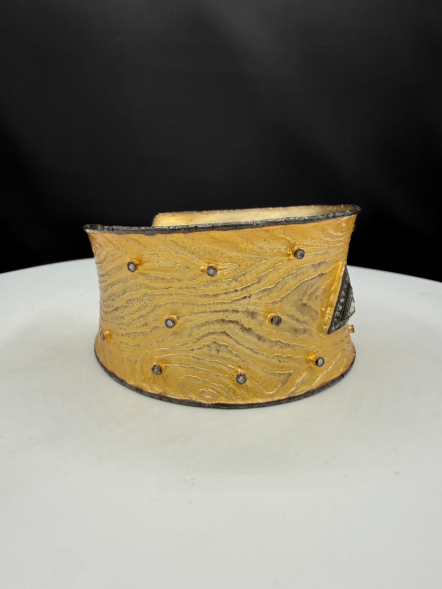 Handmade 925 Sterling Silver Vermeil Diamond Wide Cuff Bracelet