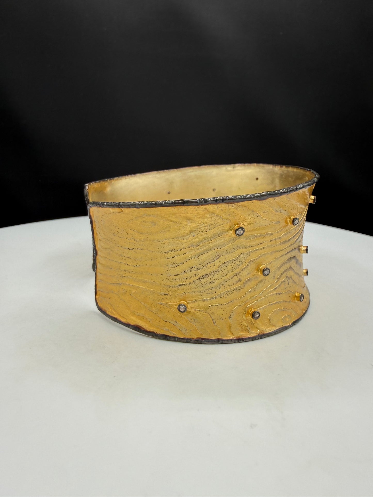 Handmade 925 Sterling Silver Vermeil Diamond Wide Cuff Bracelet