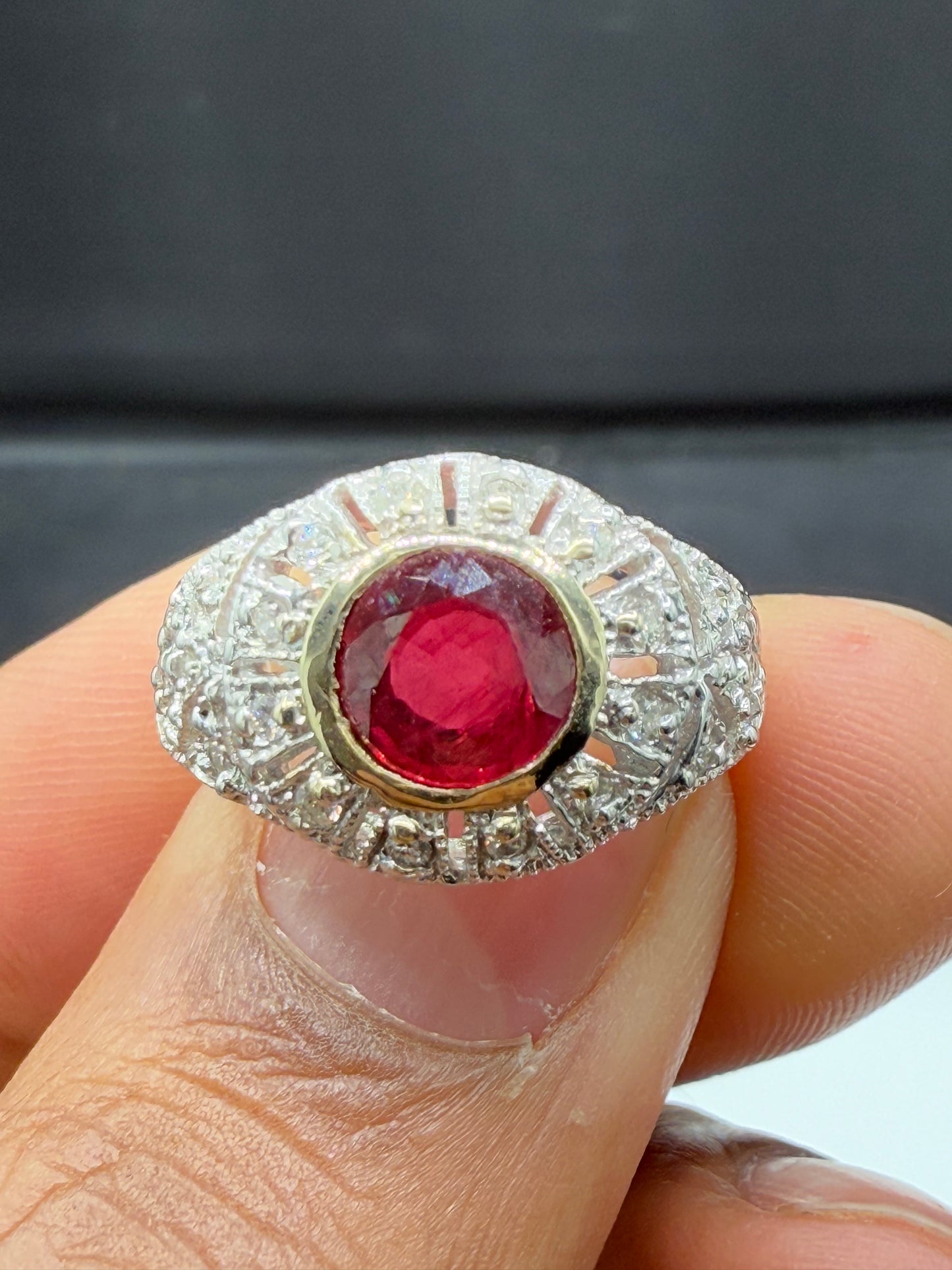 Natural Ruby & Diamond 18k White Gold Ring (Size 6.25)