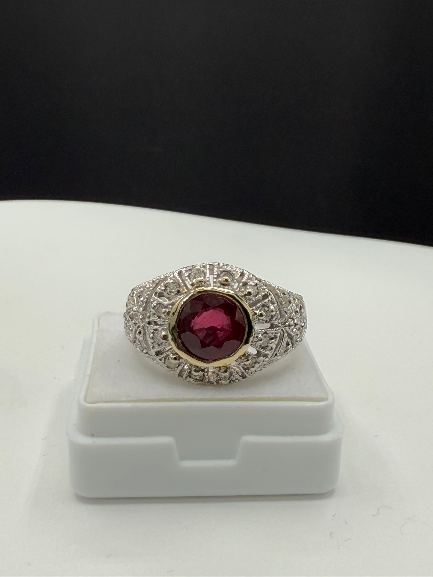 Natural Ruby & Diamond 18k White Gold Ring (Size 6.25)