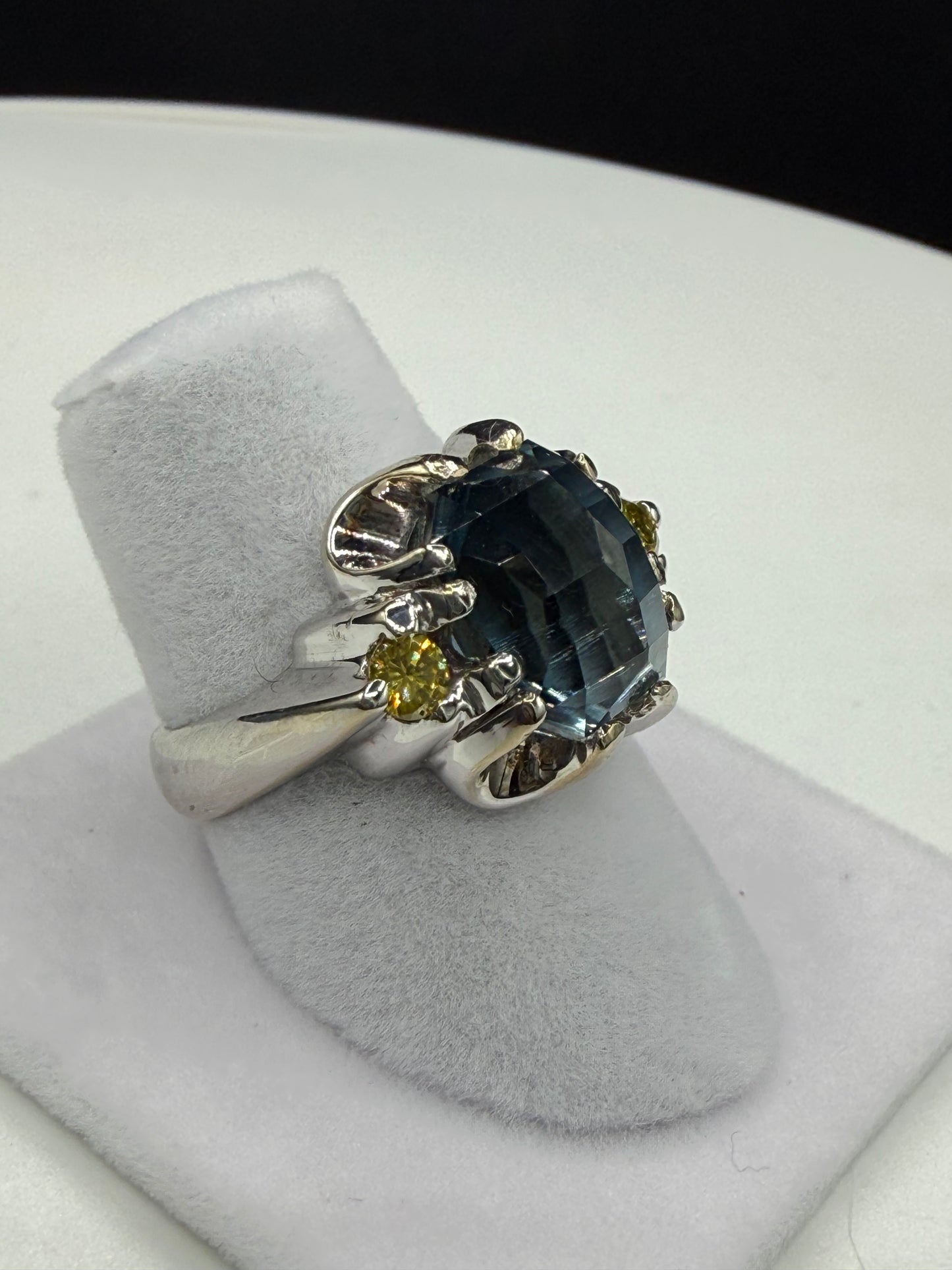 GIA Certified 7.16 Carat Indicolite Blue Tourmaline & Yellow Diamond 14K White Gold Ring | 6.25