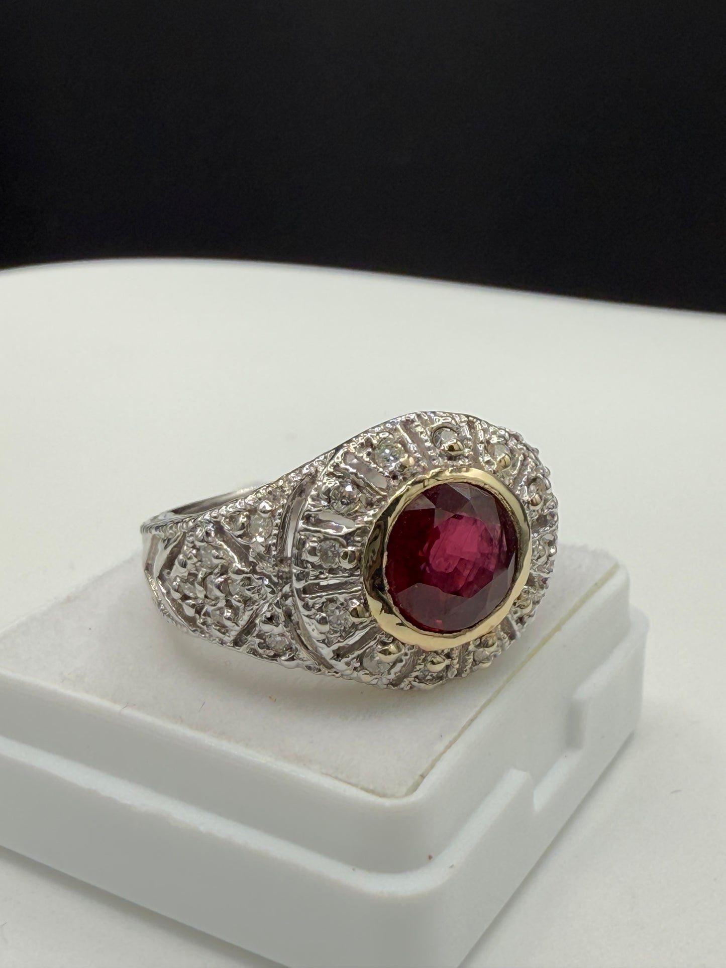 Natural Ruby & Diamond 18k White Gold Ring (Size 6.25)