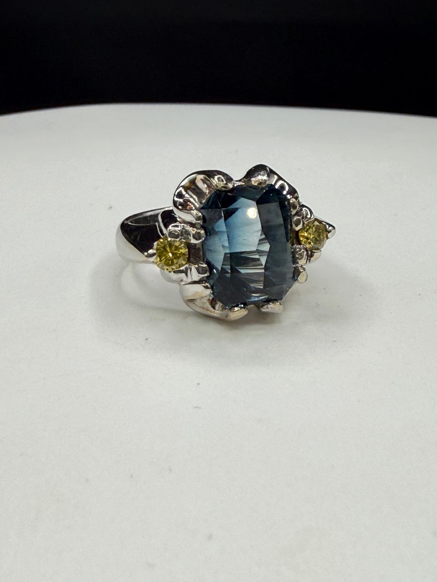 GIA Certified 7.16 Carat Indicolite Blue Tourmaline & Yellow Diamond 14K White Gold Ring | 6.25