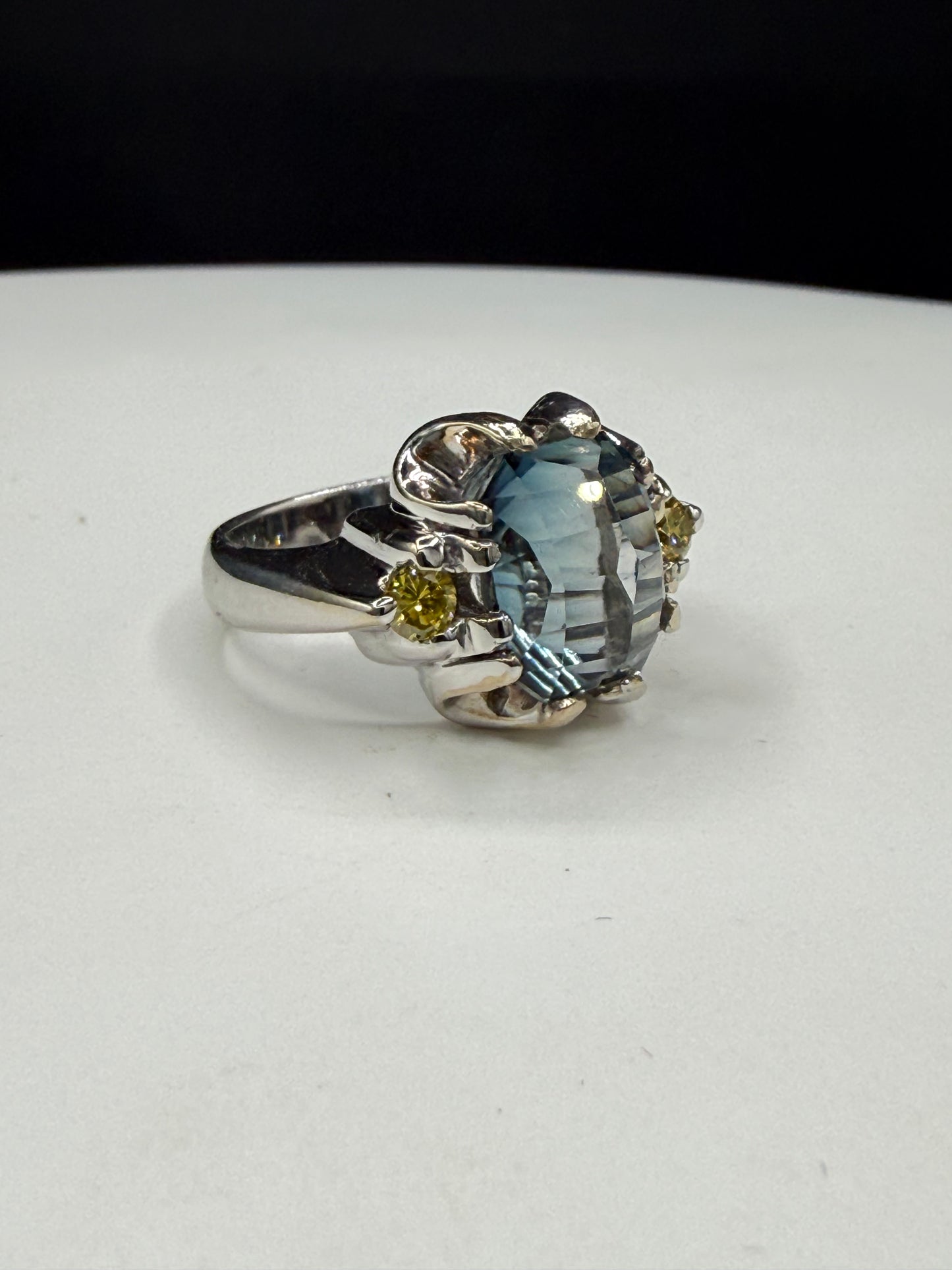 GIA Certified 7.16 Carat Indicolite Blue Tourmaline & Yellow Diamond 14K White Gold Ring | 6.25