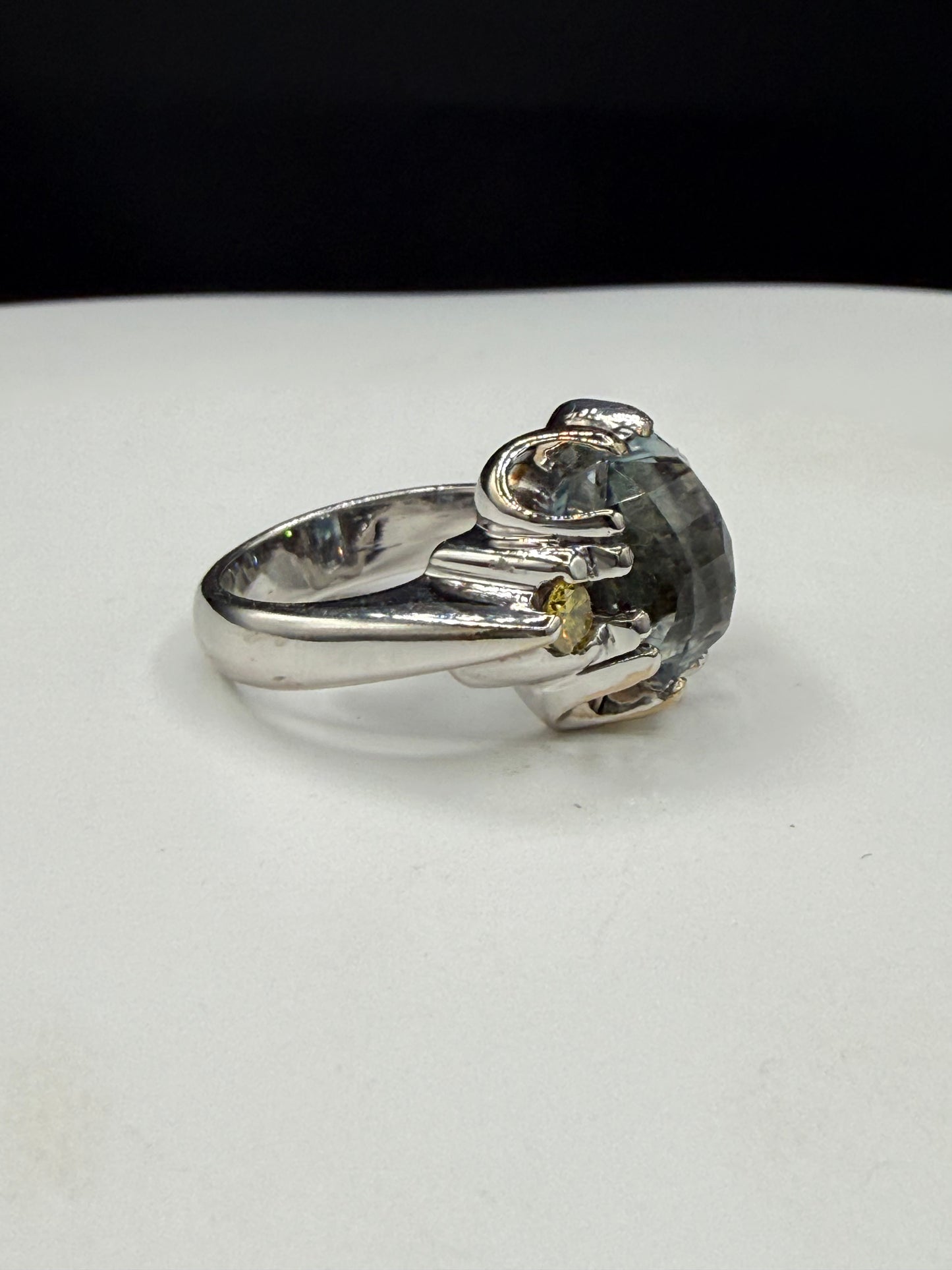 GIA Certified 7.16 Carat Indicolite Blue Tourmaline & Yellow Diamond 14K White Gold Ring | 6.25