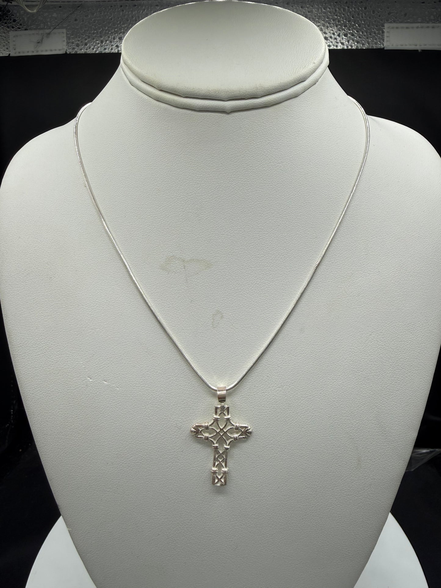 Solid 925 Sterling Silver Celtic Filigree Cross Pendant Snake Chain Necklace | 18 inches
