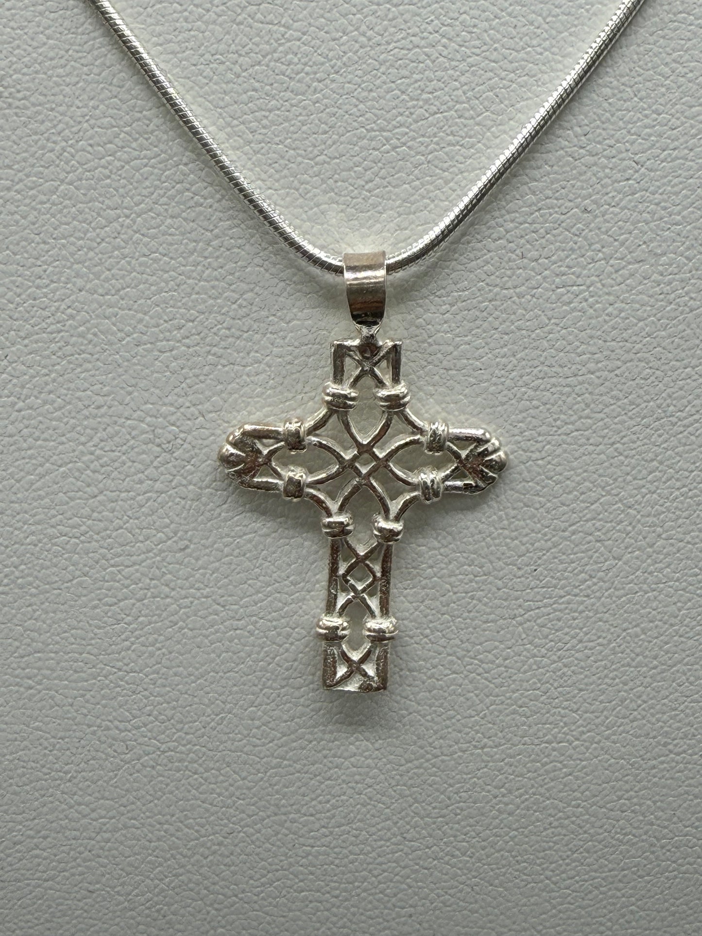 Solid 925 Sterling Silver Celtic Filigree Cross Pendant Snake Chain Necklace | 18 inches