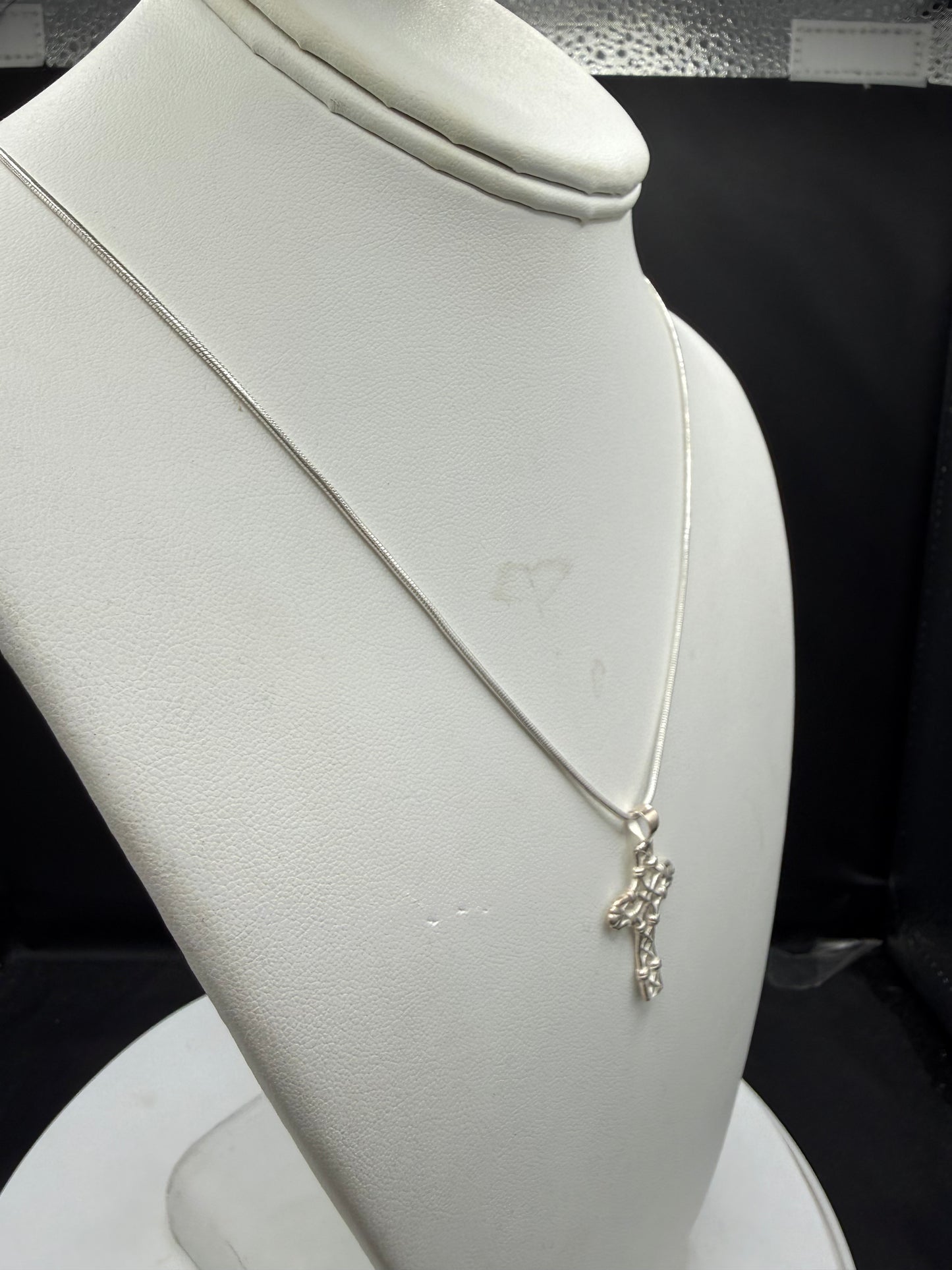 Solid 925 Sterling Silver Celtic Filigree Cross Pendant Snake Chain Necklace | 18 inches