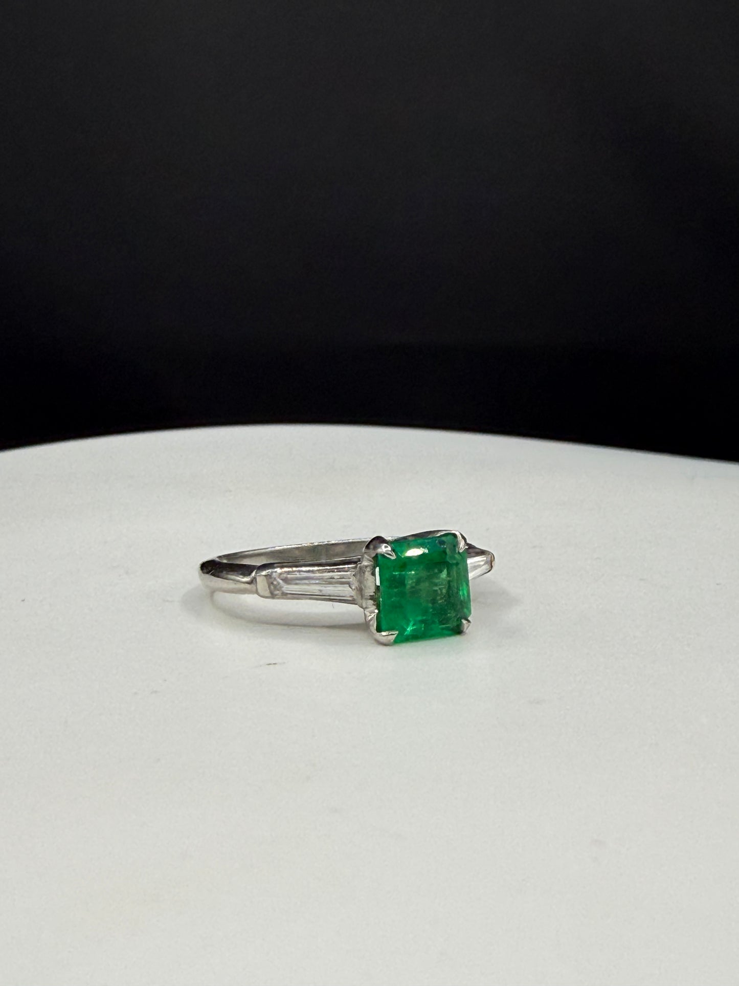 Natural Emerald & Tapered Baguette Diamond Platinum Ring | Size 6.25 | 1.50 CT Emerald | 0.40 CTW Diamonds
