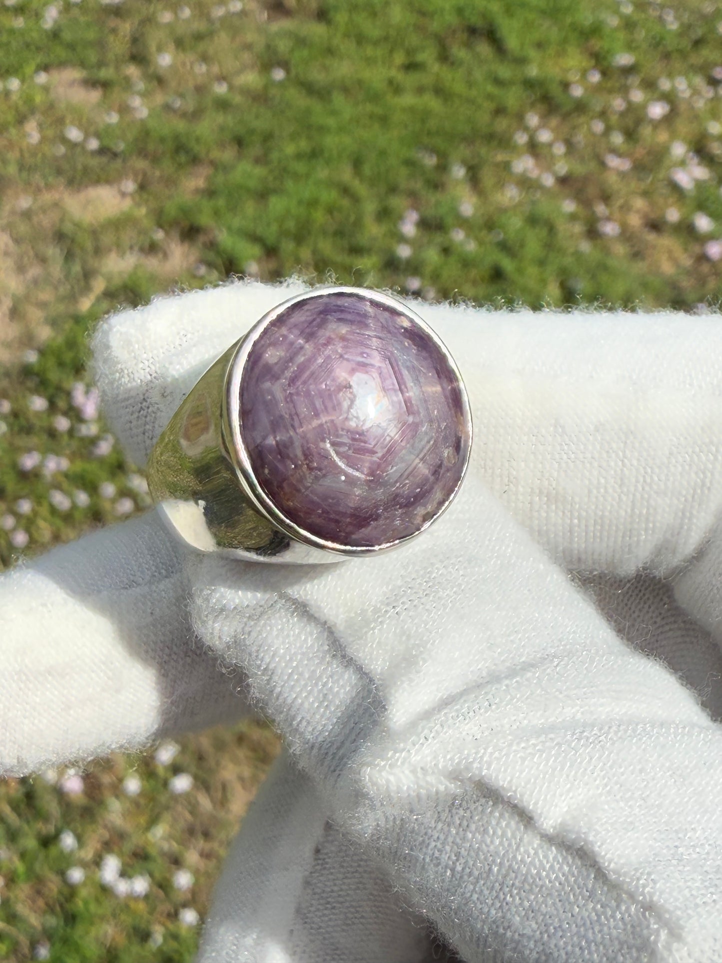 Natural Purple Star Sapphire Sterling Silver Ring – Handmade, Unisex, Size 7.25