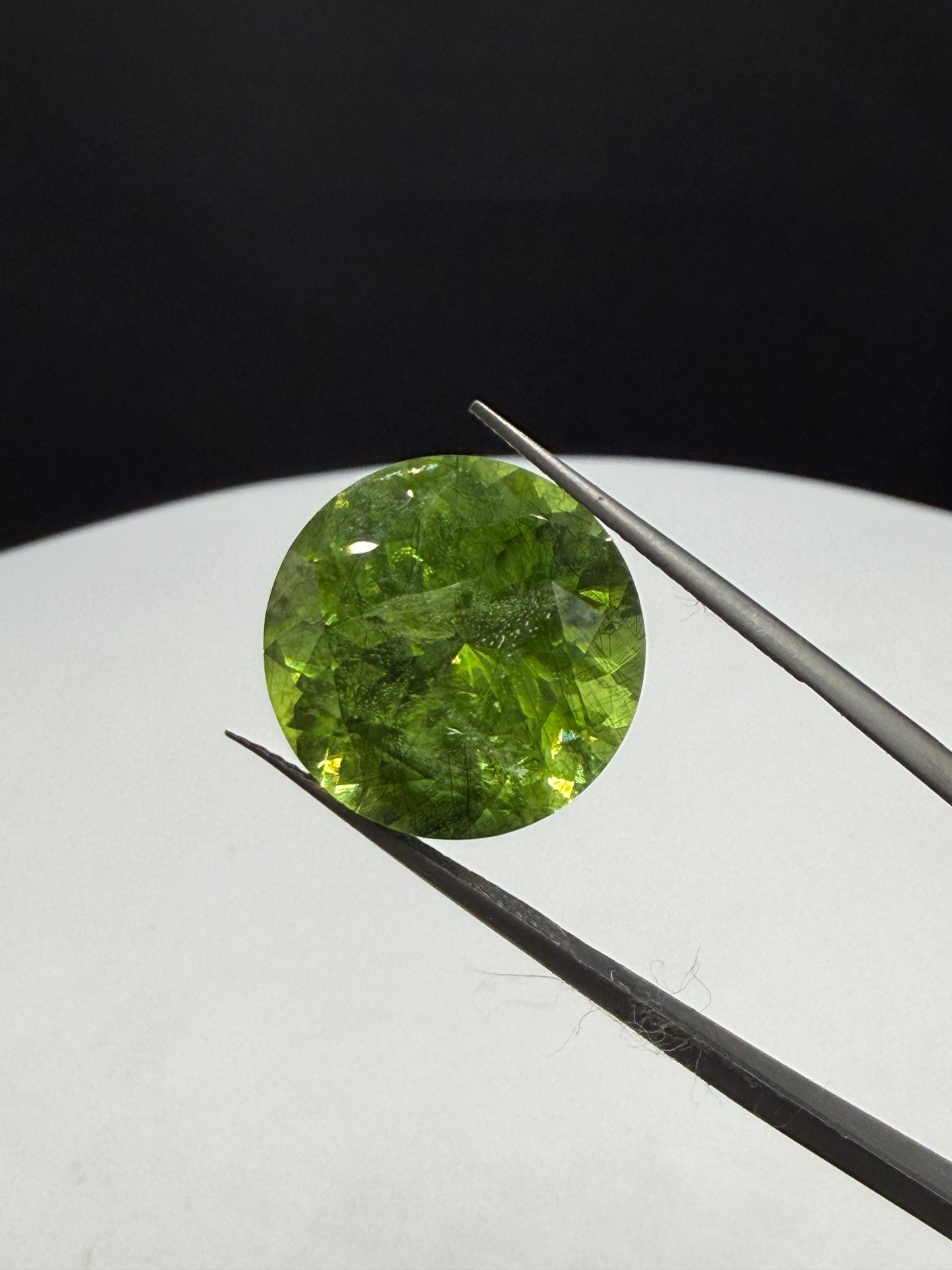Natural 15.36 CT Ludwigite Peridot Round Cut Loose Gemstone | 16x16x10 MM | Rare Inclusions