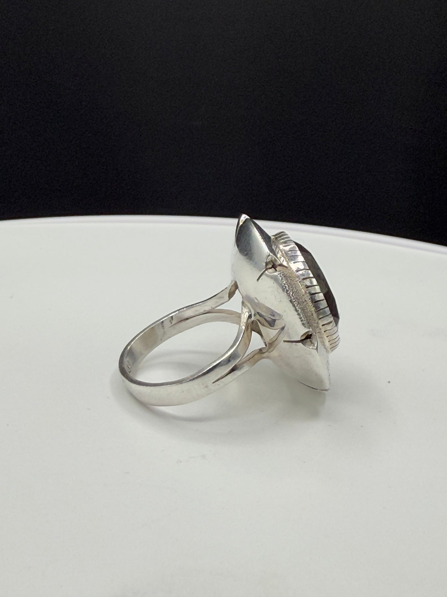 Handmade Natural Smoky Quartz Sterling Silver Cocktail Ring - Artsy Statement Jewelry - Size 8.25