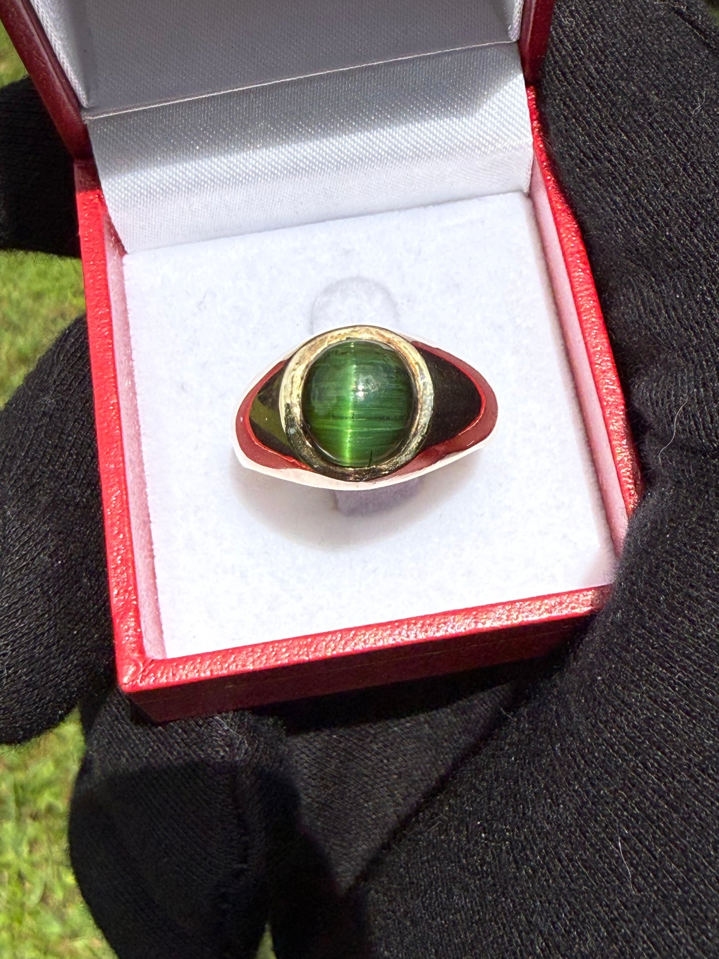Natural Cat's Eye Green Tourmaline 14K Yellow Gold Ring | Size 9.75 | 5.75 CTW | 10.46 Grams