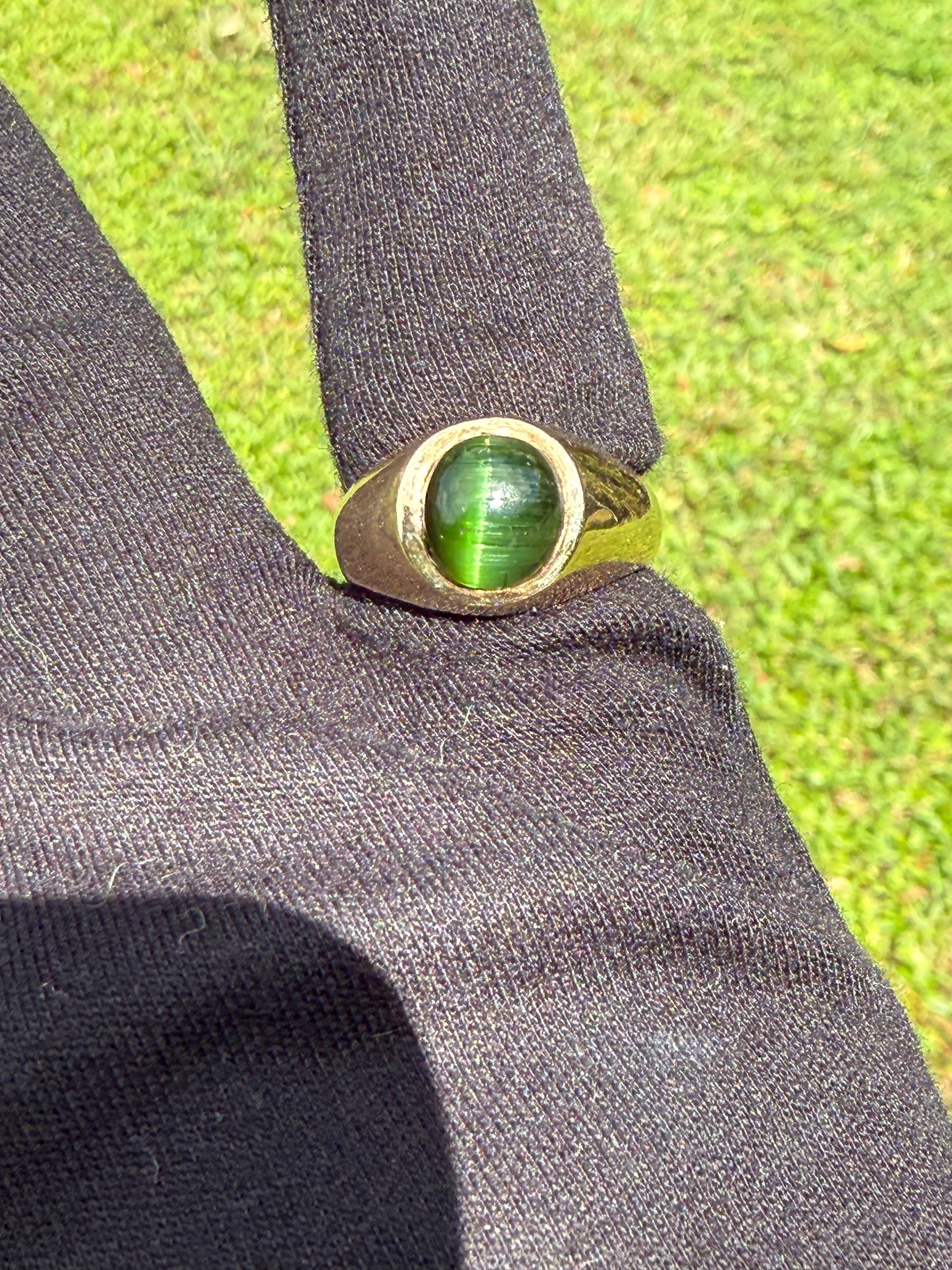 Natural Cat's Eye Green Tourmaline 14K Yellow Gold Ring | Size 9.75 | 5.75 CTW | 10.46 Grams