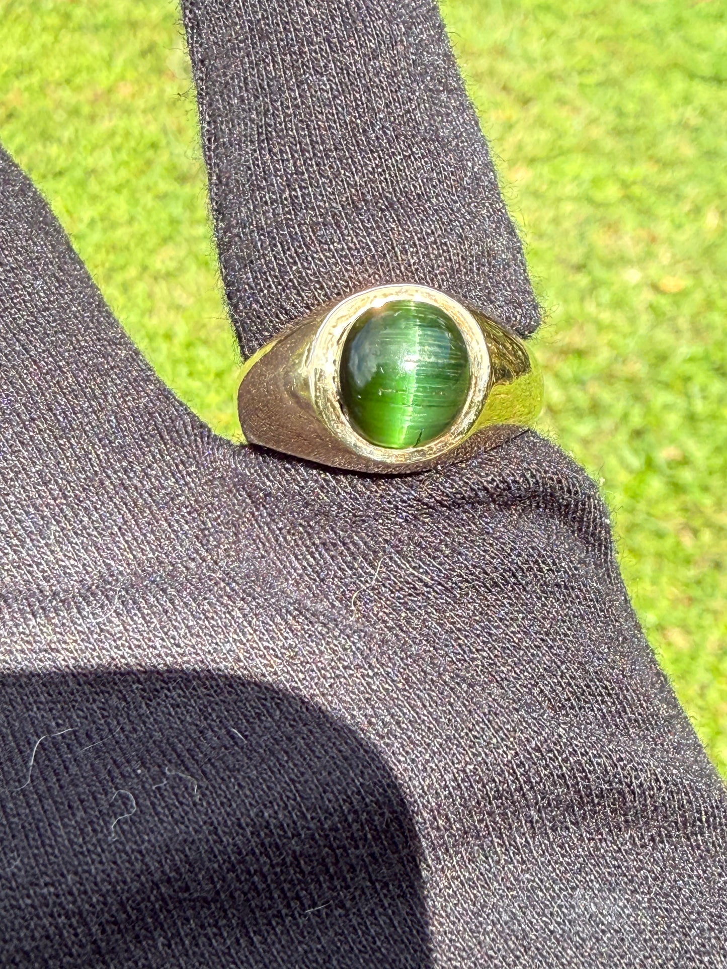 Natural Cat's Eye Green Tourmaline 14K Yellow Gold Ring | Size 9.75 | 5.75 CTW | 10.46 Grams