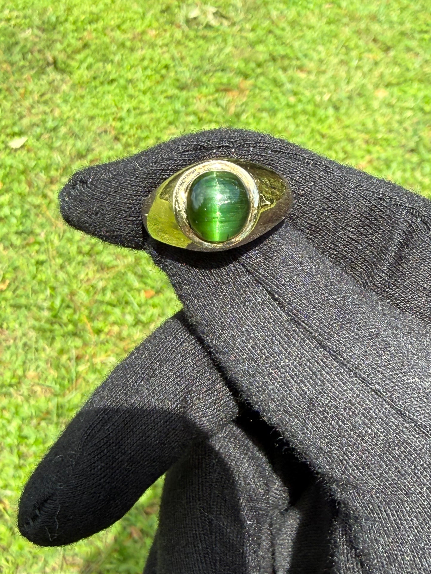 Natural Cat's Eye Green Tourmaline 14K Yellow Gold Ring | Size 9.75 | 5.75 CTW | 10.46 Grams